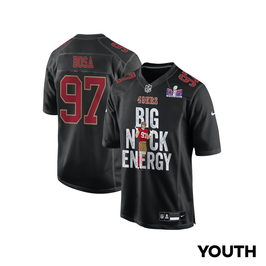 Nick Bosa 97 San Francisco 49ers Big Nick Energy Signed Fashion Game YOUTH Jersey - Carbon Black
