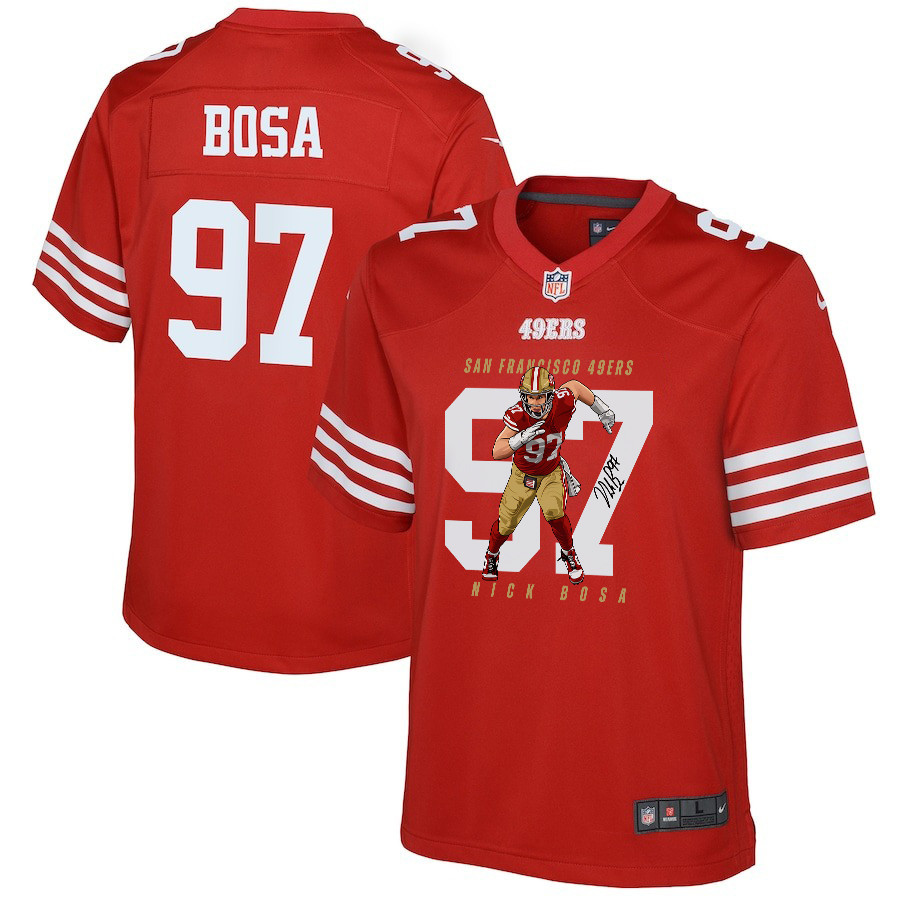 Nick Bosa 97 San Francisco 49ers Run Bosa Run Game YOUTH Jersey - Scarlet