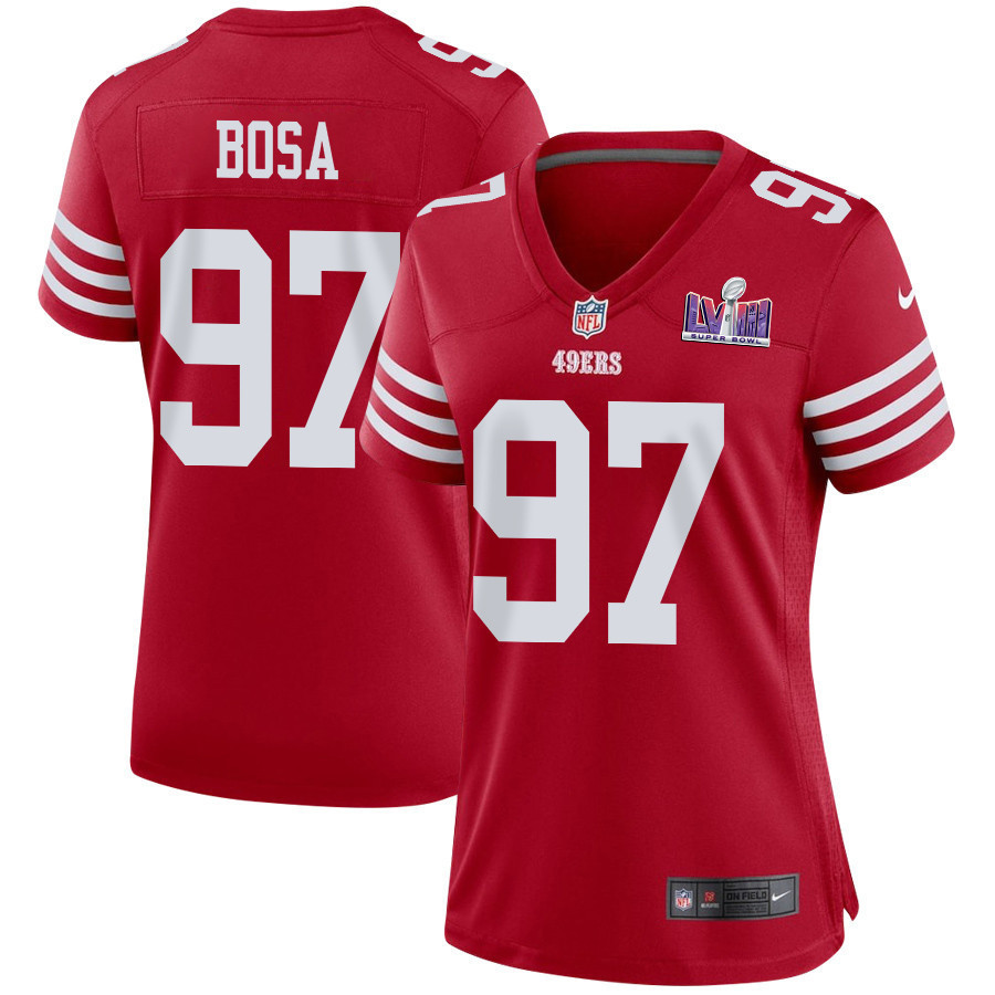 Nick Bosa 97 San Francisco 49ers Super Bowl LVIII Patch Game Women Jersey - Scarlet