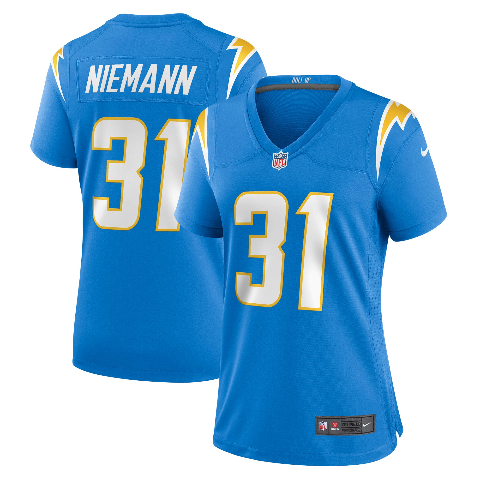 Nick Niemann Los Angeles Chargers Women's Game Player Jersey - Powder Blue