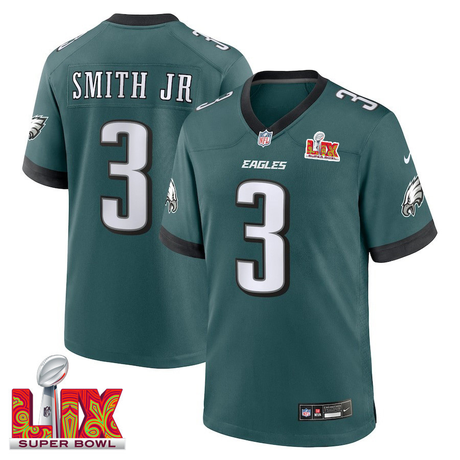 Nolan Smith Jr. #3 Philadelphia Eagles Super Bowl LIX Jersey - Men's - Midnight Green
