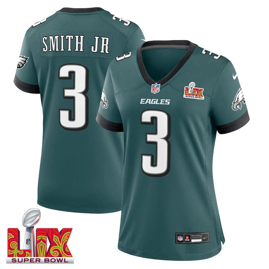Nolan Smith Jr. #3 Philadelphia Eagles Super Bowl LIX Women's Jersey - Midnight Green