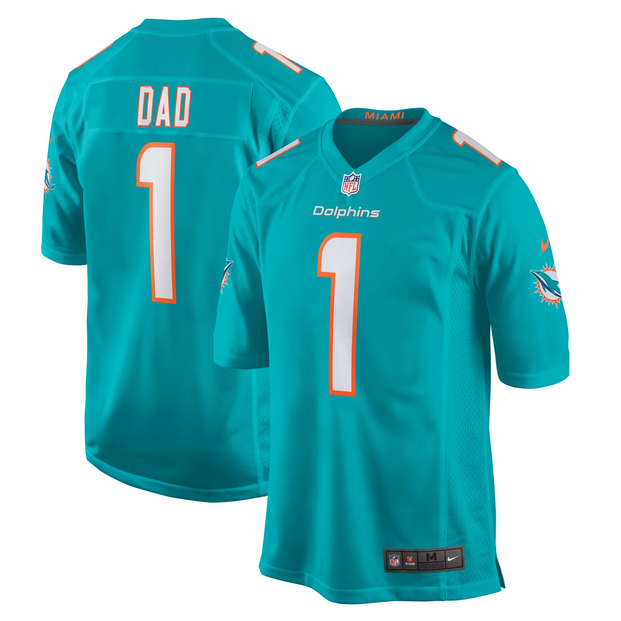 Number 1 Dad Miami Dolphins Game Jersey - Aqua