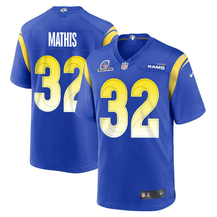 Ochaun Mathis 32 Los Angeles Rams 2023 Playoffs Patch Game Men Jersey - Royal