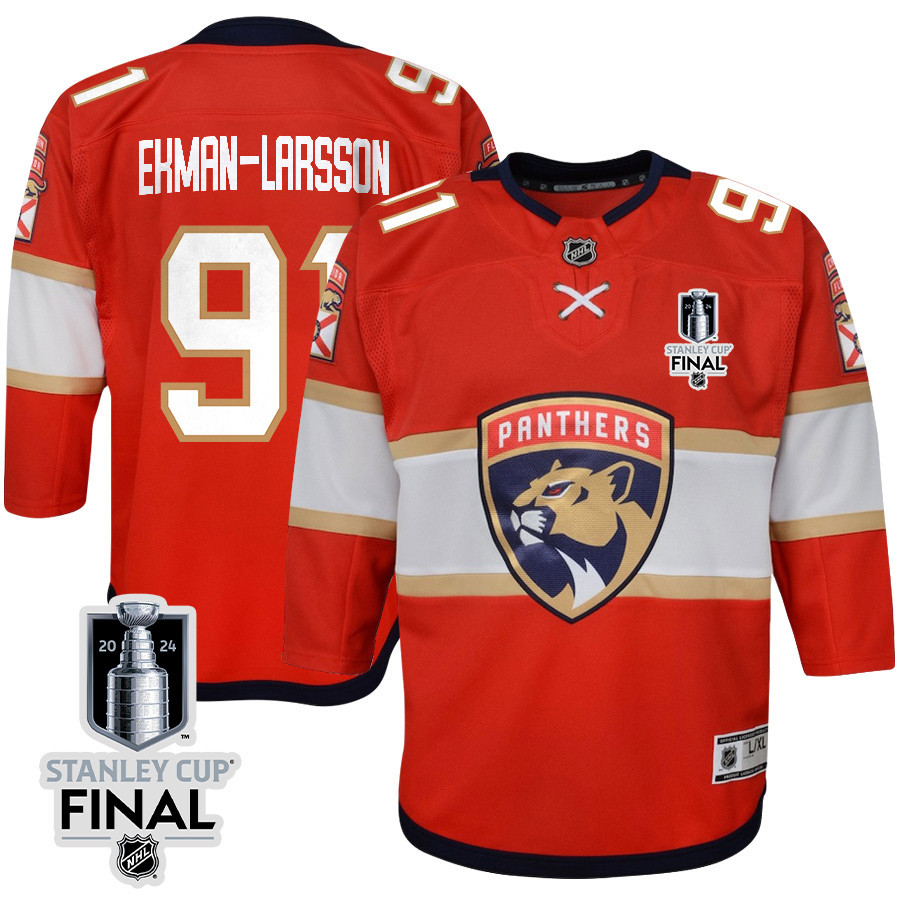 Oliver Ekman-Larsson 91 Florida Panthers 2024 STANLEY CUP Final Youth Home Breakaway Jersey - Red