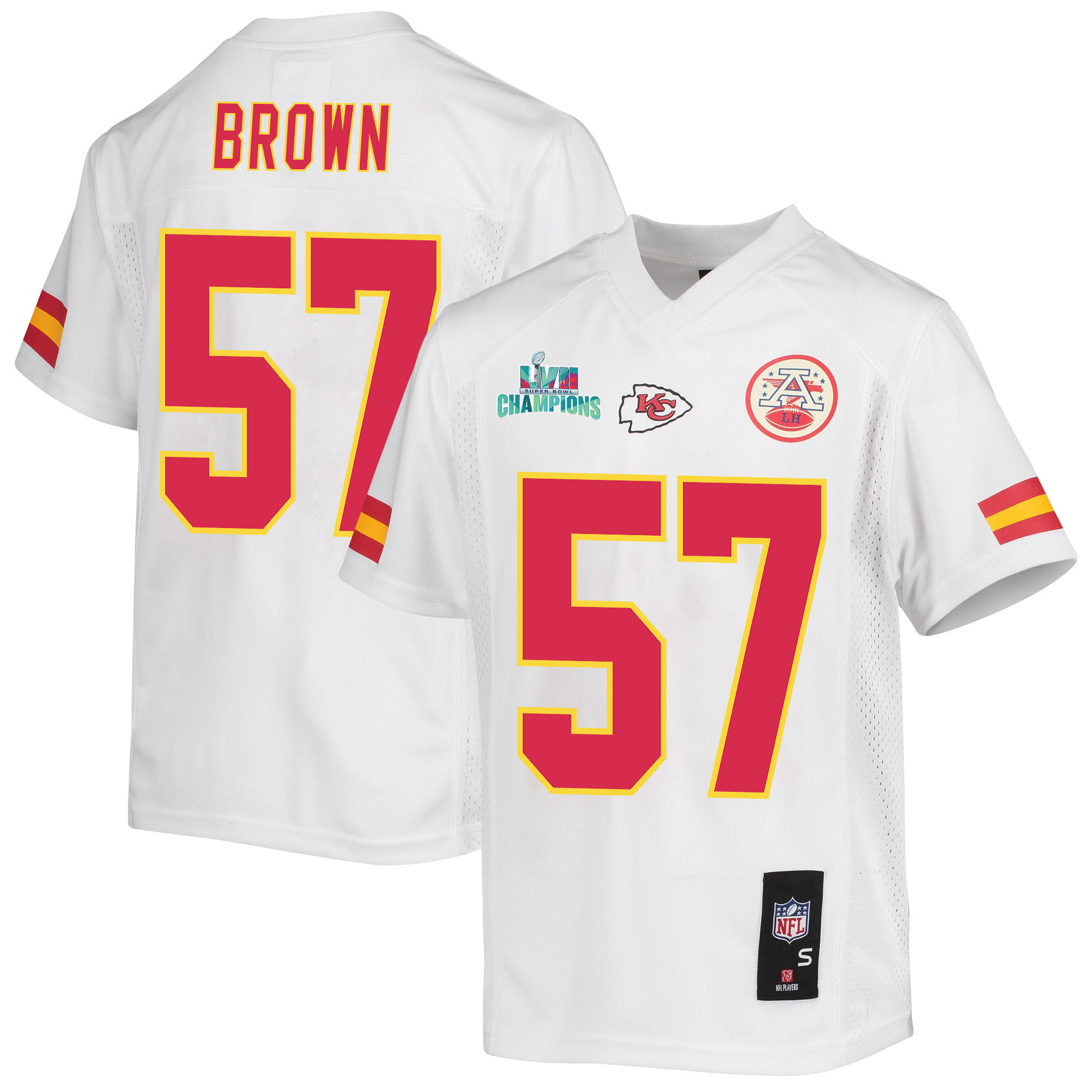 Orlando Brown 57 Kansas City Chiefs Super Bowl LVII Champions Youth Game Jersey - White
