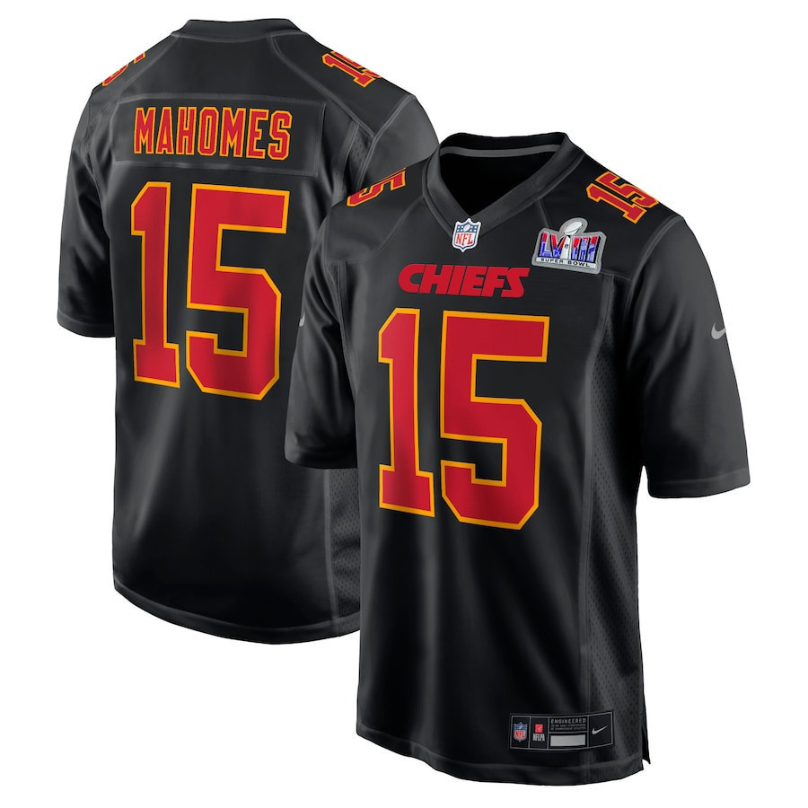 Patrick Mahomes 15 Kansas City Chiefs Super Bowl LVIII Fashion Game Men Jersey - Carbon Black