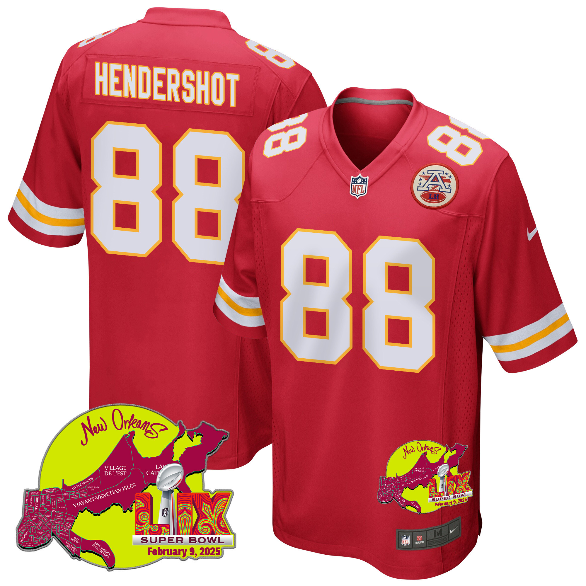 Peyton Hendershot 88 Kansas City Chiefs Super Bowl LIX New Orleans Patch Game Men Jersey - Red