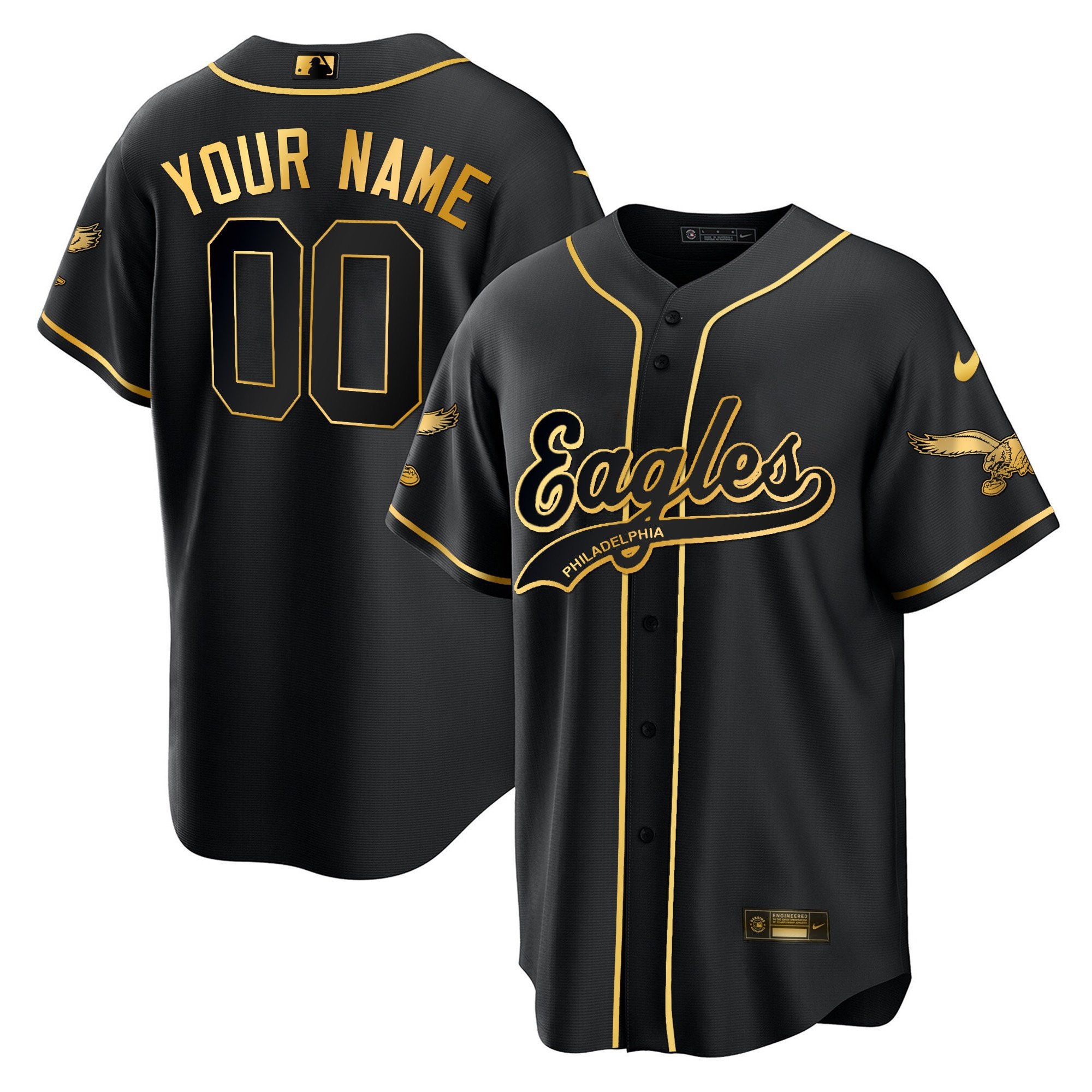 Philadelphia Eagles Baseball Custom Men Jersey - Black Gold