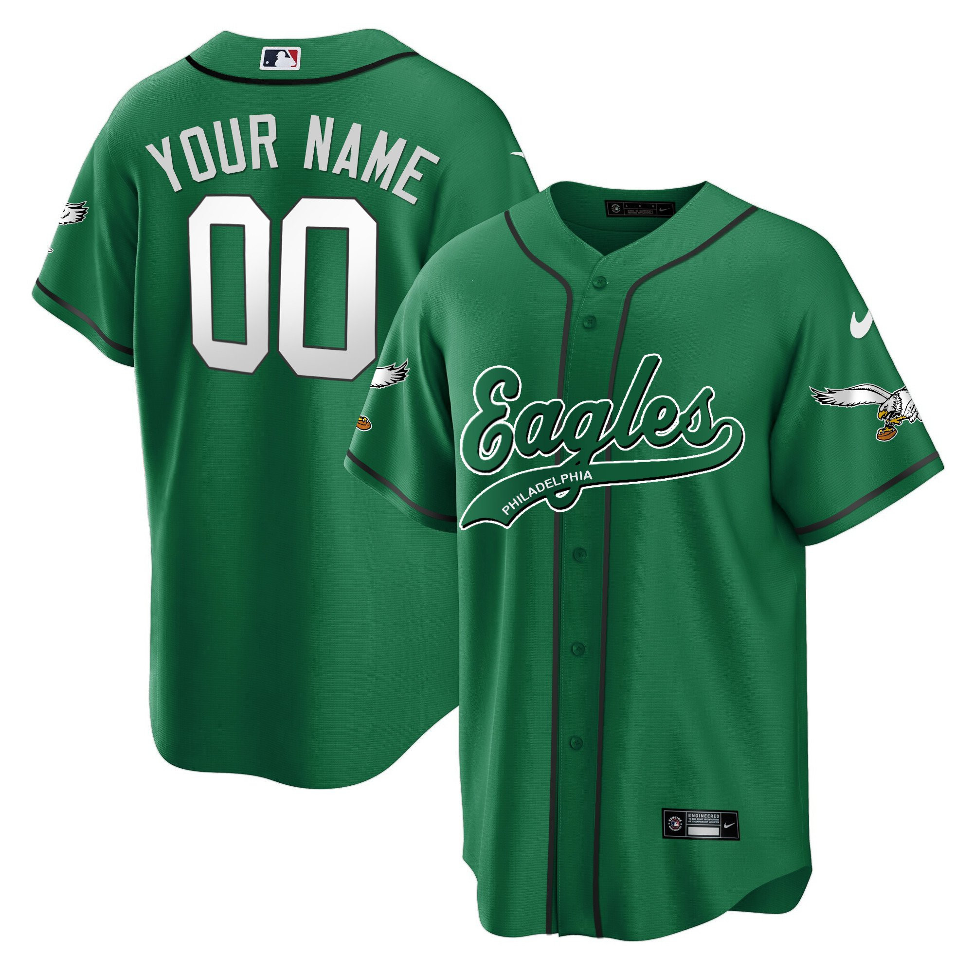 Philadelphia Eagles Baseball Custom Men Jersey - Kelly Green