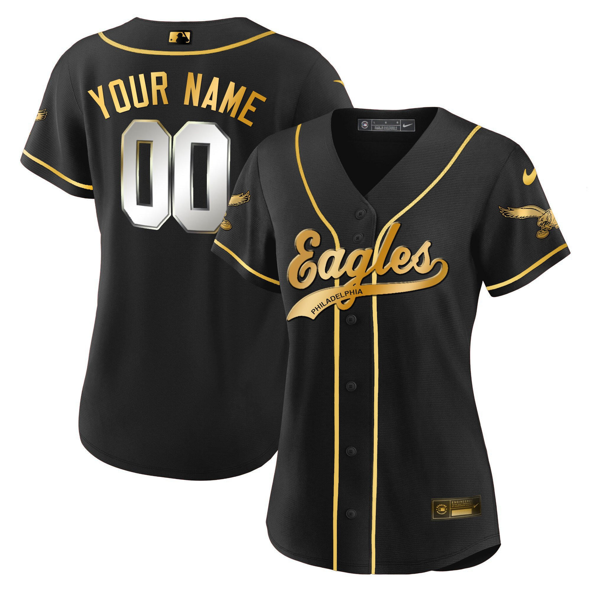 Philadelphia Eagles Baseball Custom Women Jersey - Black Limited