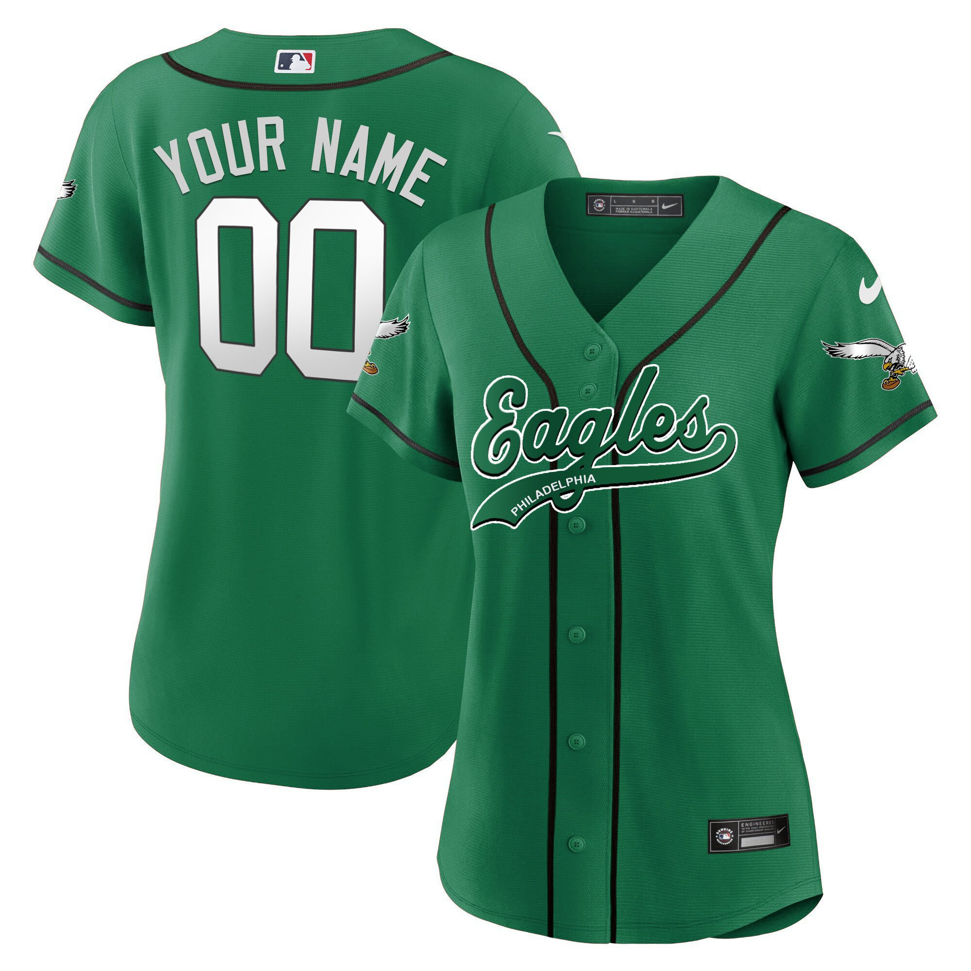 Philadelphia Eagles Baseball Custom Women Jersey - Kelly Green