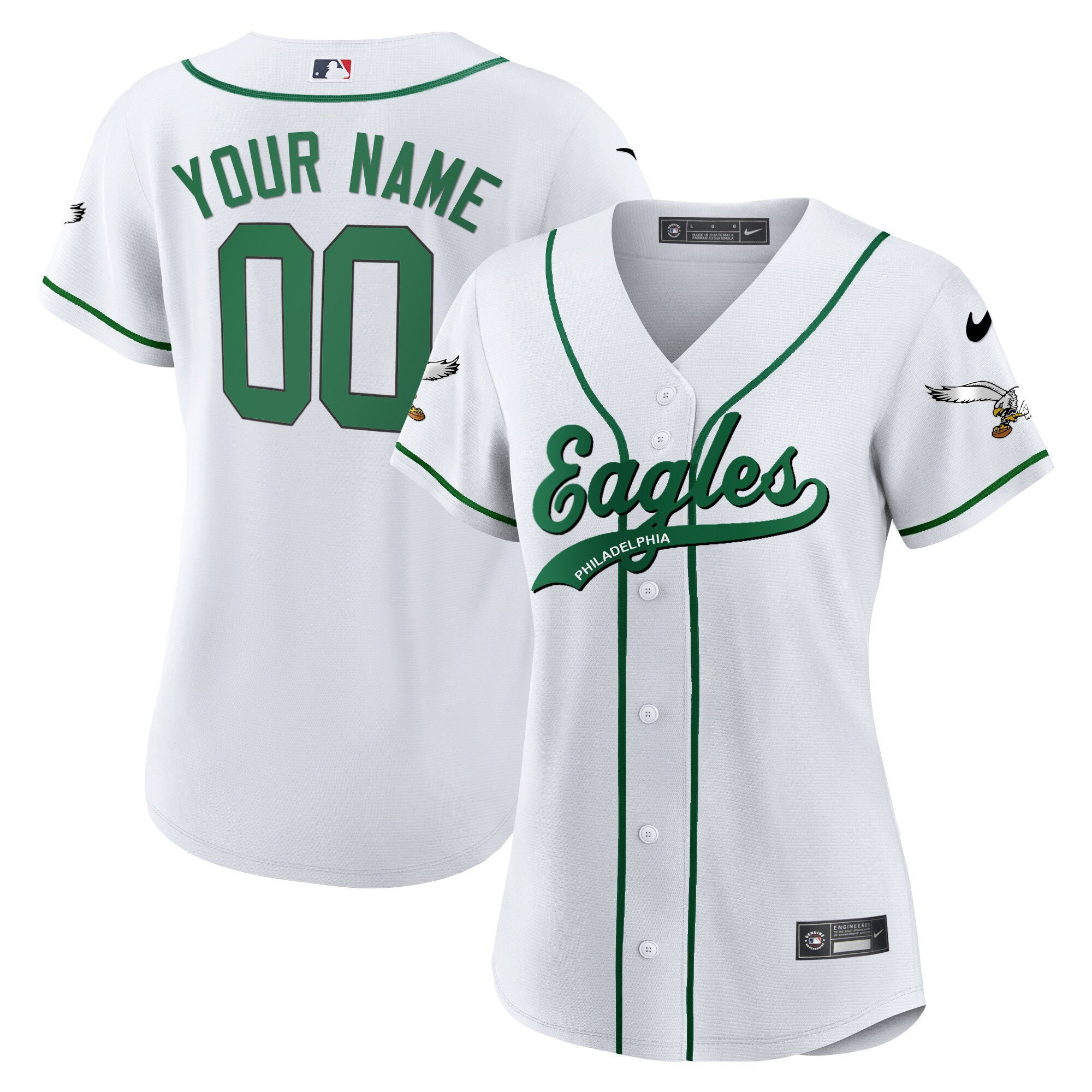 Philadelphia Eagles Baseball Custom Women Jersey - White