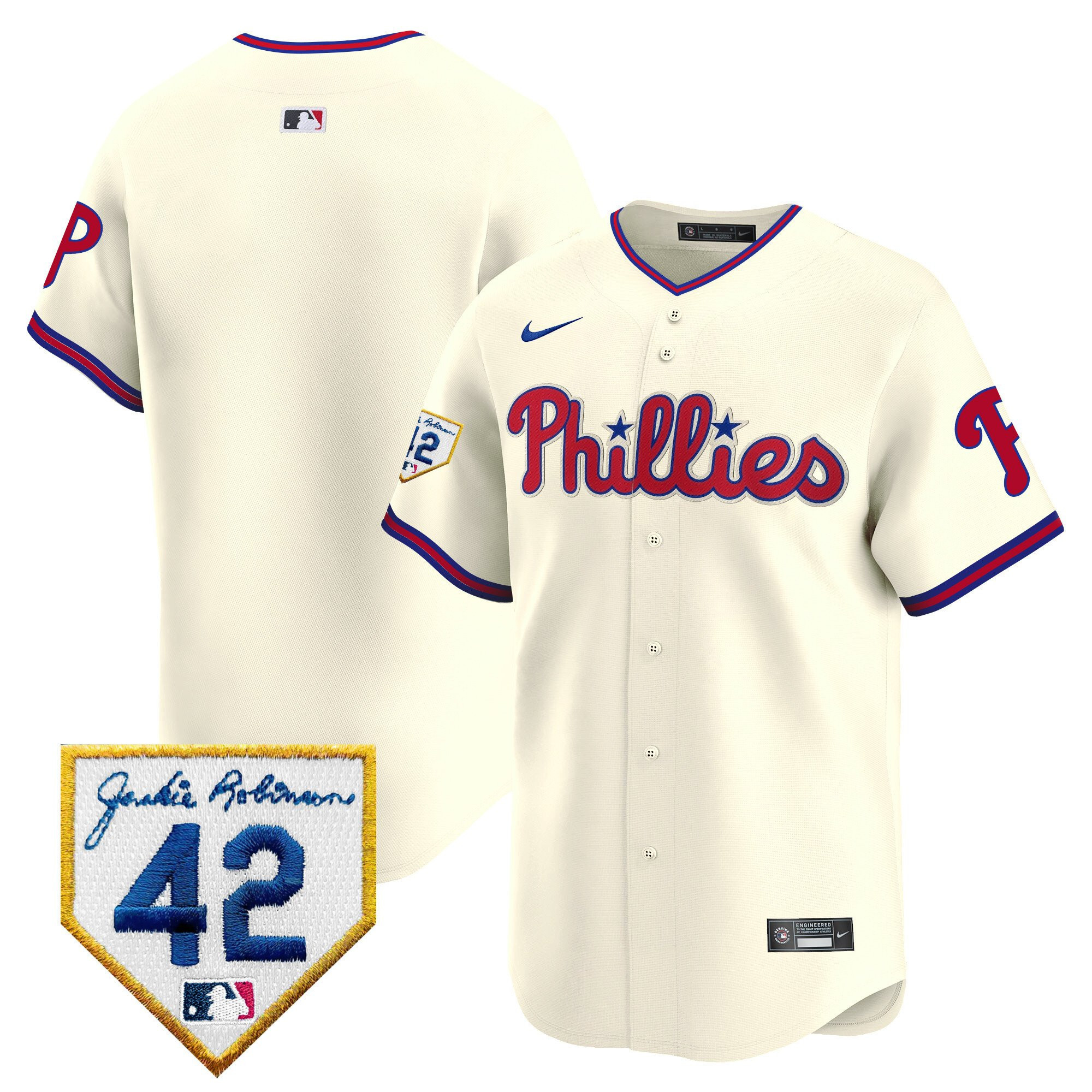 Philadelphia Phillies 2024 Jackie Robinson Patch Men Jersey - Cream