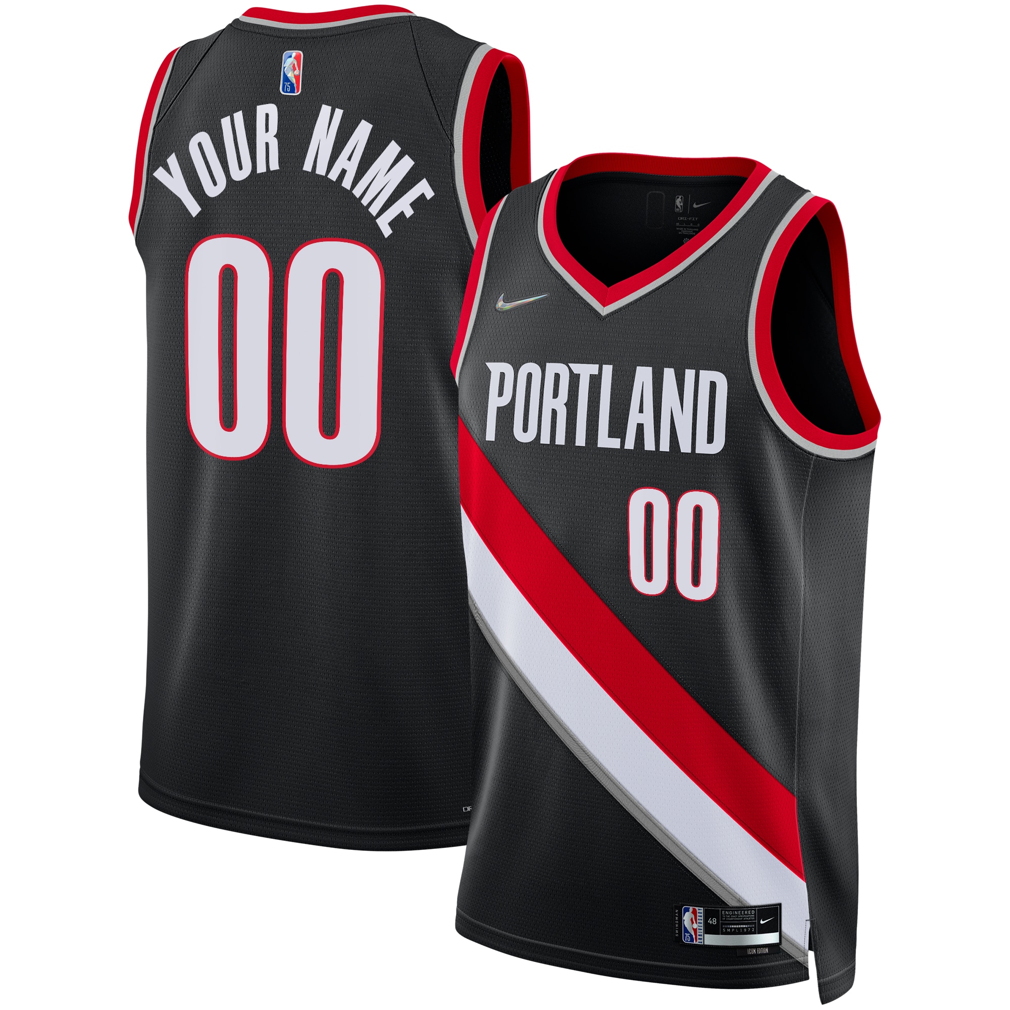 Portland Trail Blazers 2021\/22 Diamond Swingman Custom Jersey - Icon Edition - Black