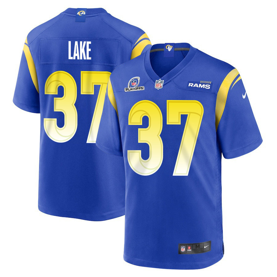 Quentin Lake 37 Los Angeles Rams 2023 Playoffs Patch Game Men Jersey - Royal