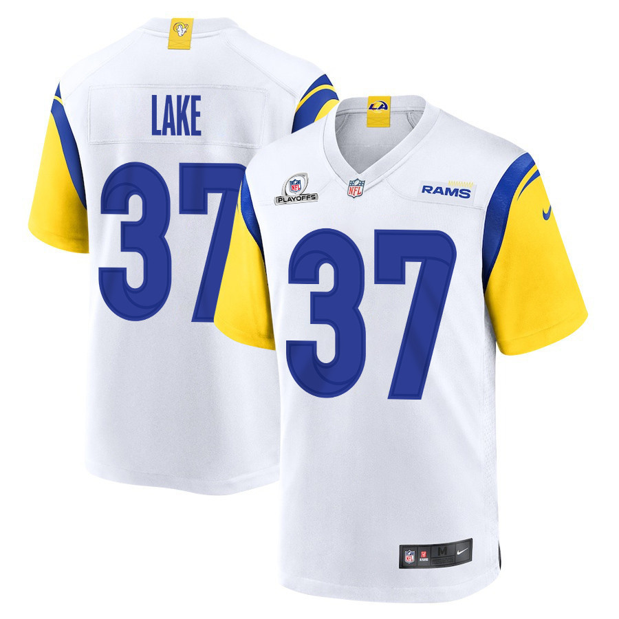 Quentin Lake 37 Los Angeles Rams 2023 Playoffs Patch Game Men Jersey - White