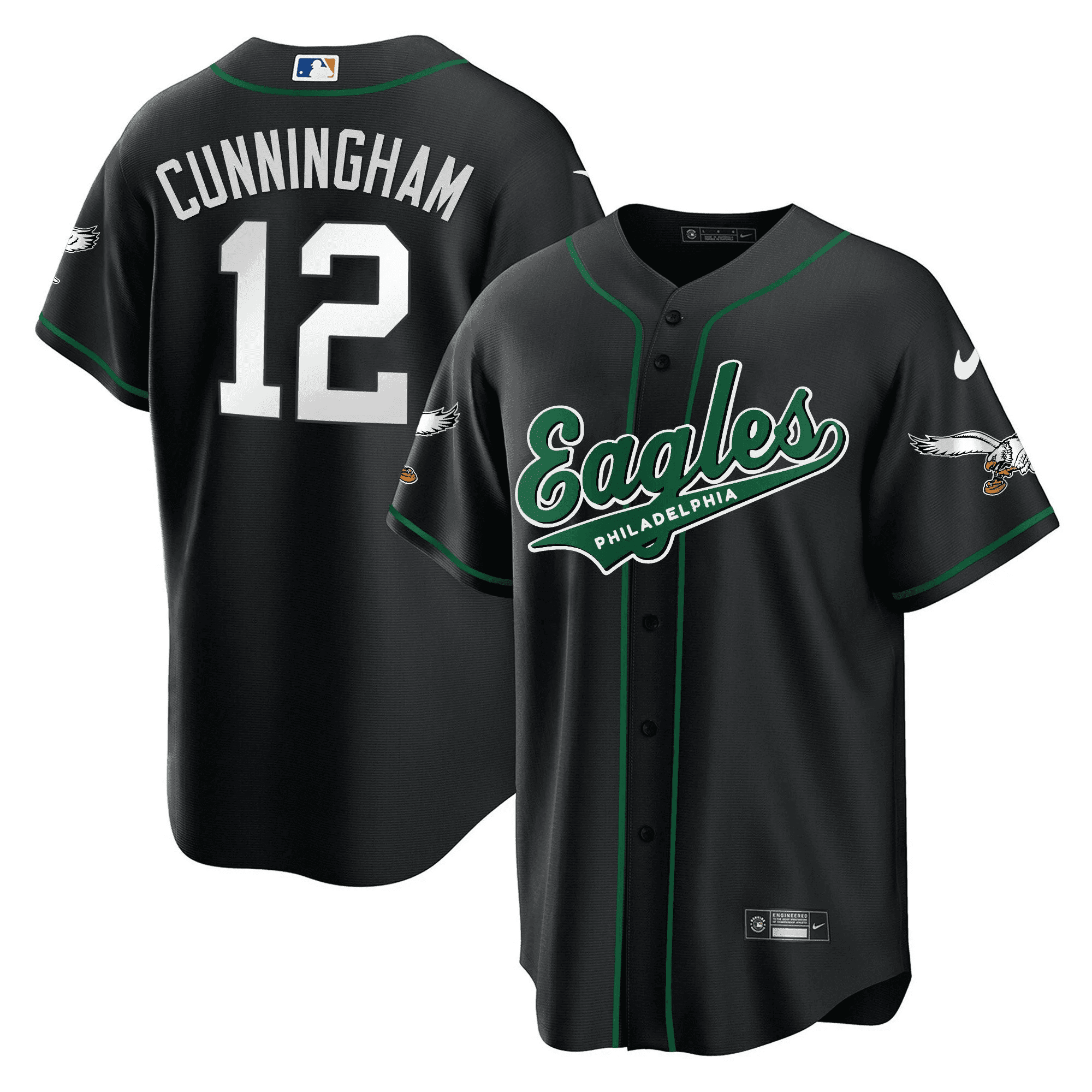 Randall Cunningham 12 Philadelphia Eagles Baseball Men Jersey - Black