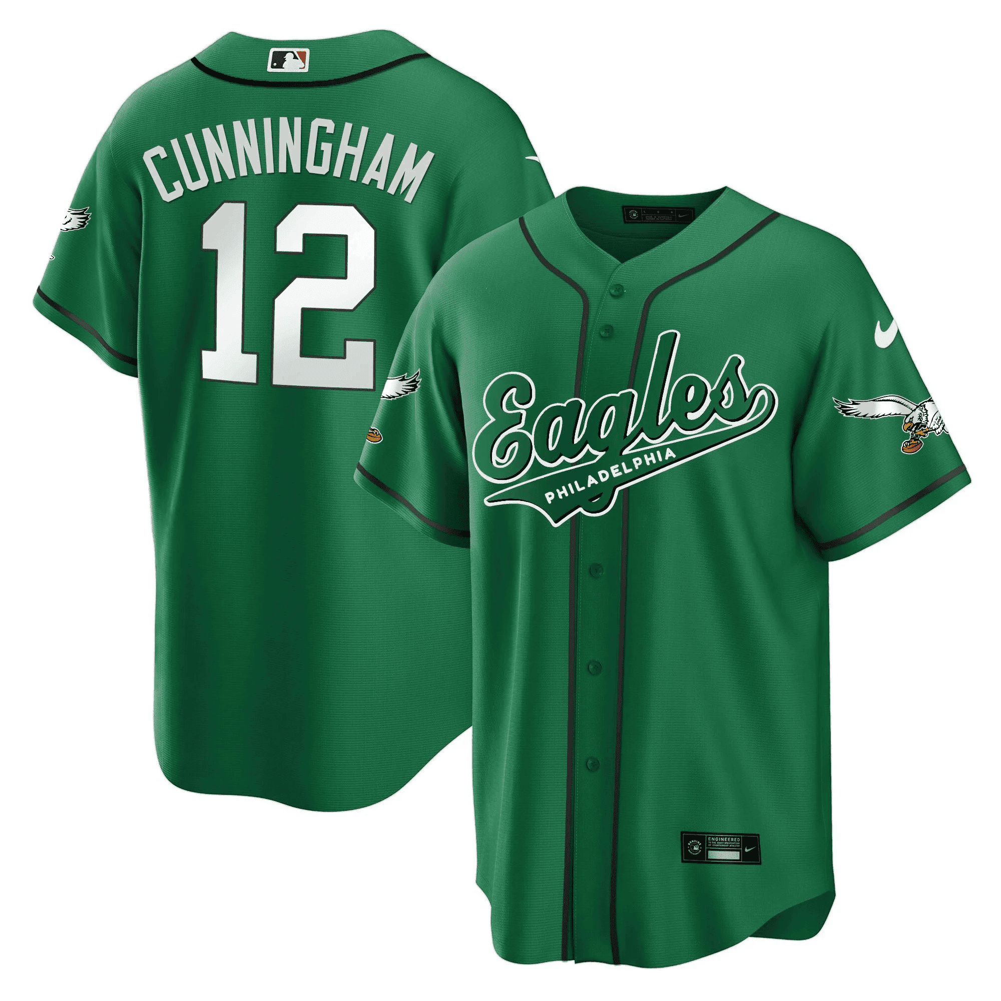 Randall Cunningham 12 Philadelphia Eagles Baseball Men Jersey - Kelly Green