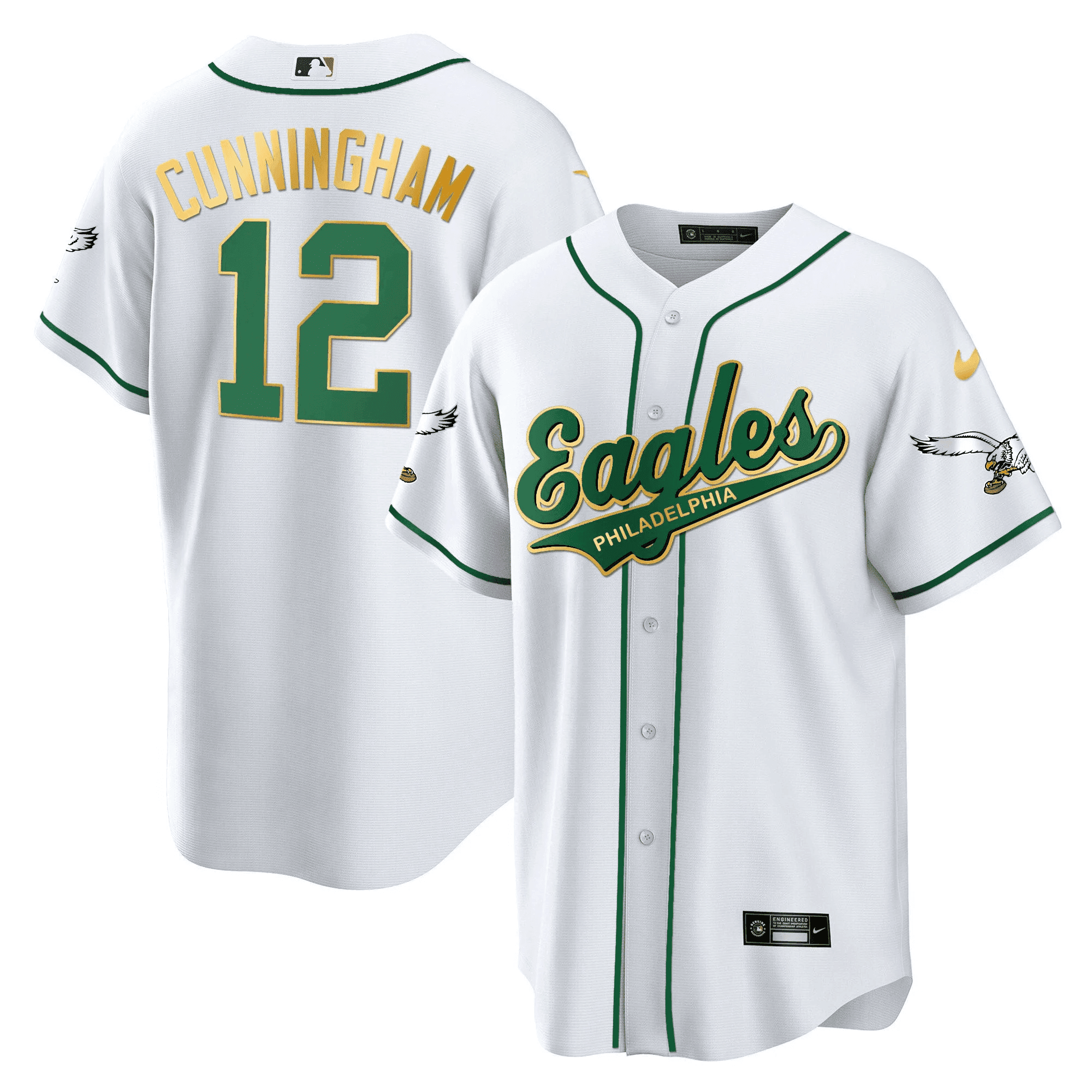 Randall Cunningham 12 Philadelphia Eagles Baseball Men Jersey - White Gold Trim