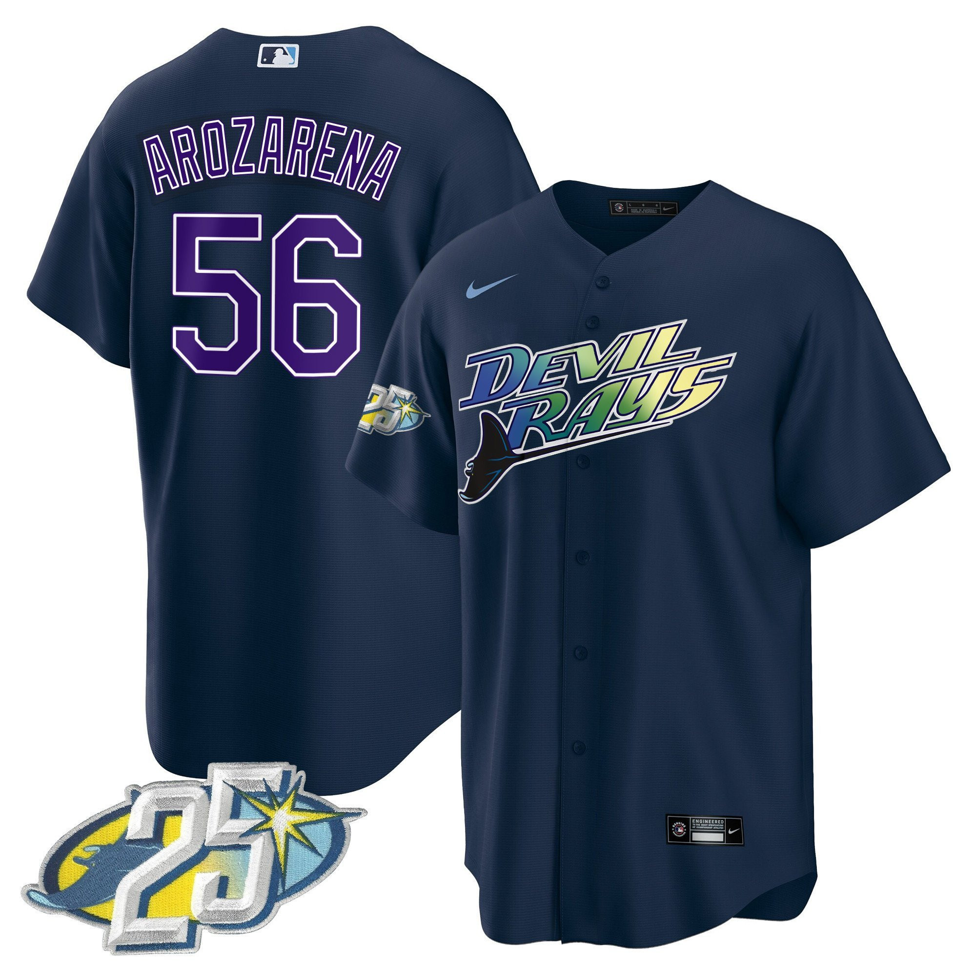 Randy Arozarena 56 Tampa Bay Rays 25th Anniversary Patch Men Jersey - Navy