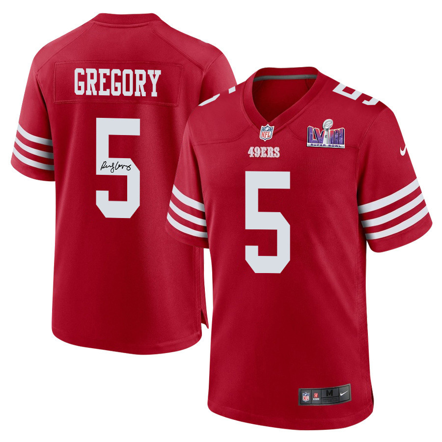 Randy Gregory 5 Signed San Francisco 49ers Super Bowl LVIII Game Men Jersey - Scarlet