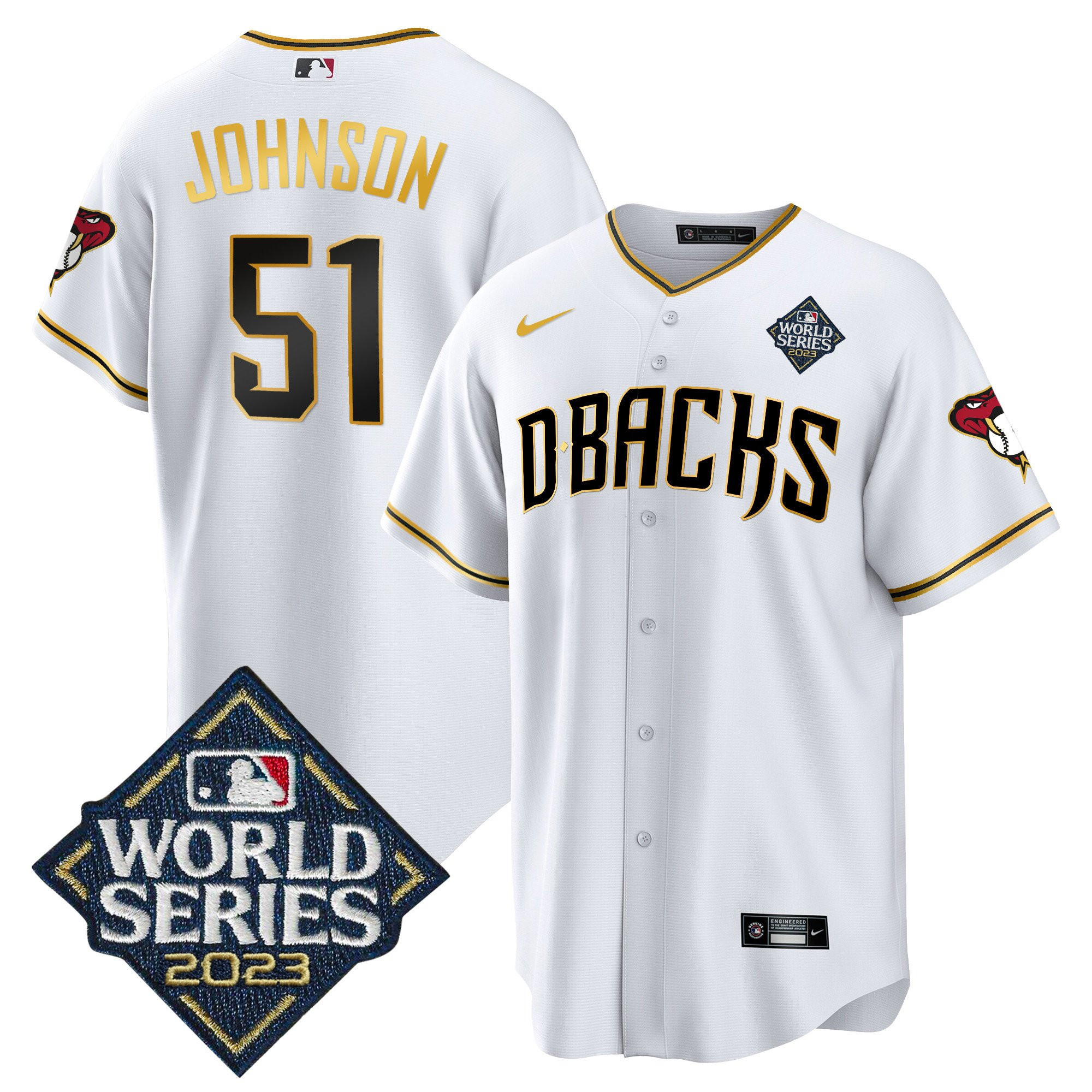 Randy Johnson 51 Arizona Diamondbacks 2023 World Series Men Jersey - White Gold