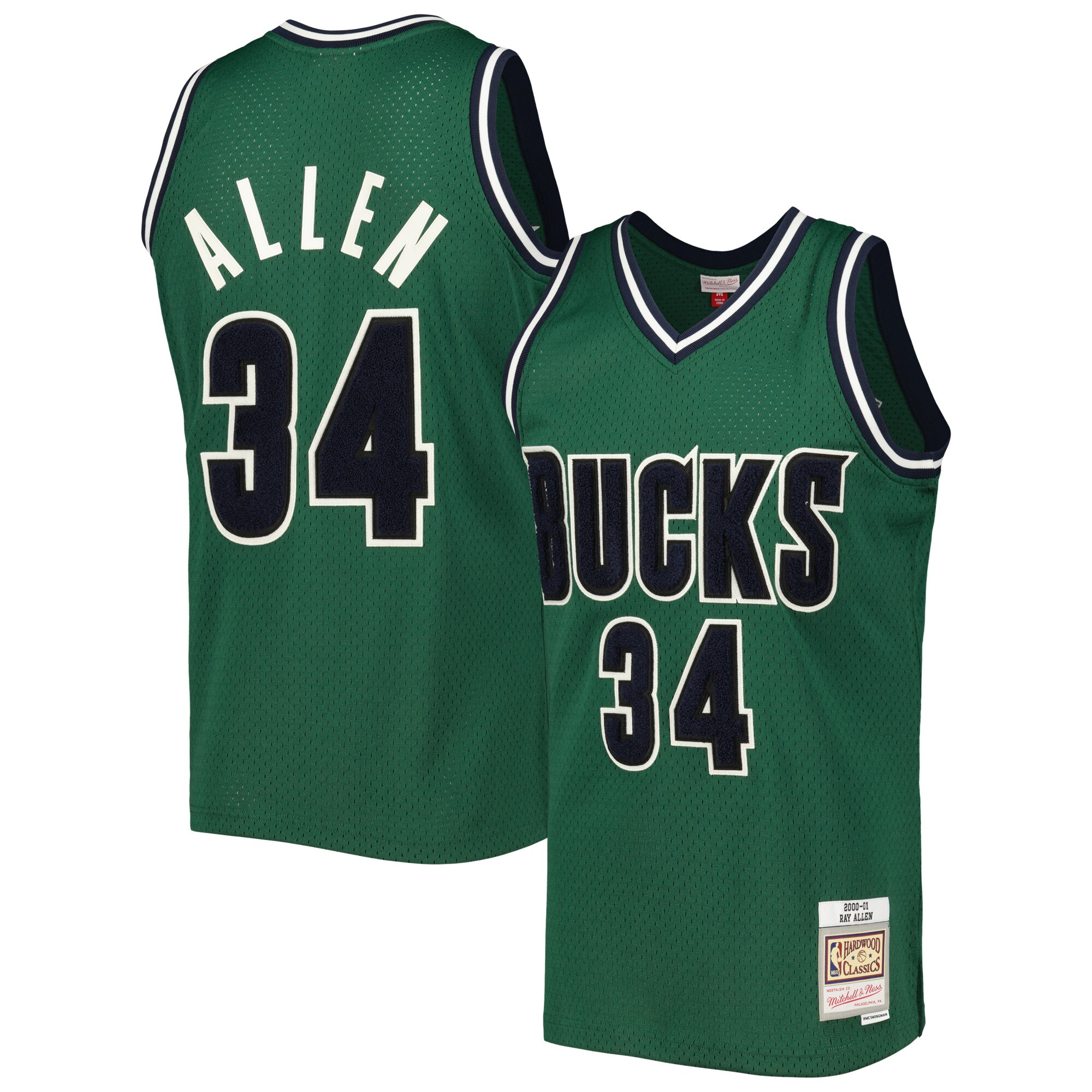 Ray Allen Milwaukee Bucks Mitchell & Ness 2000\/01 Hardwood Classics Off-Court Swingman Jersey - Hunter Green