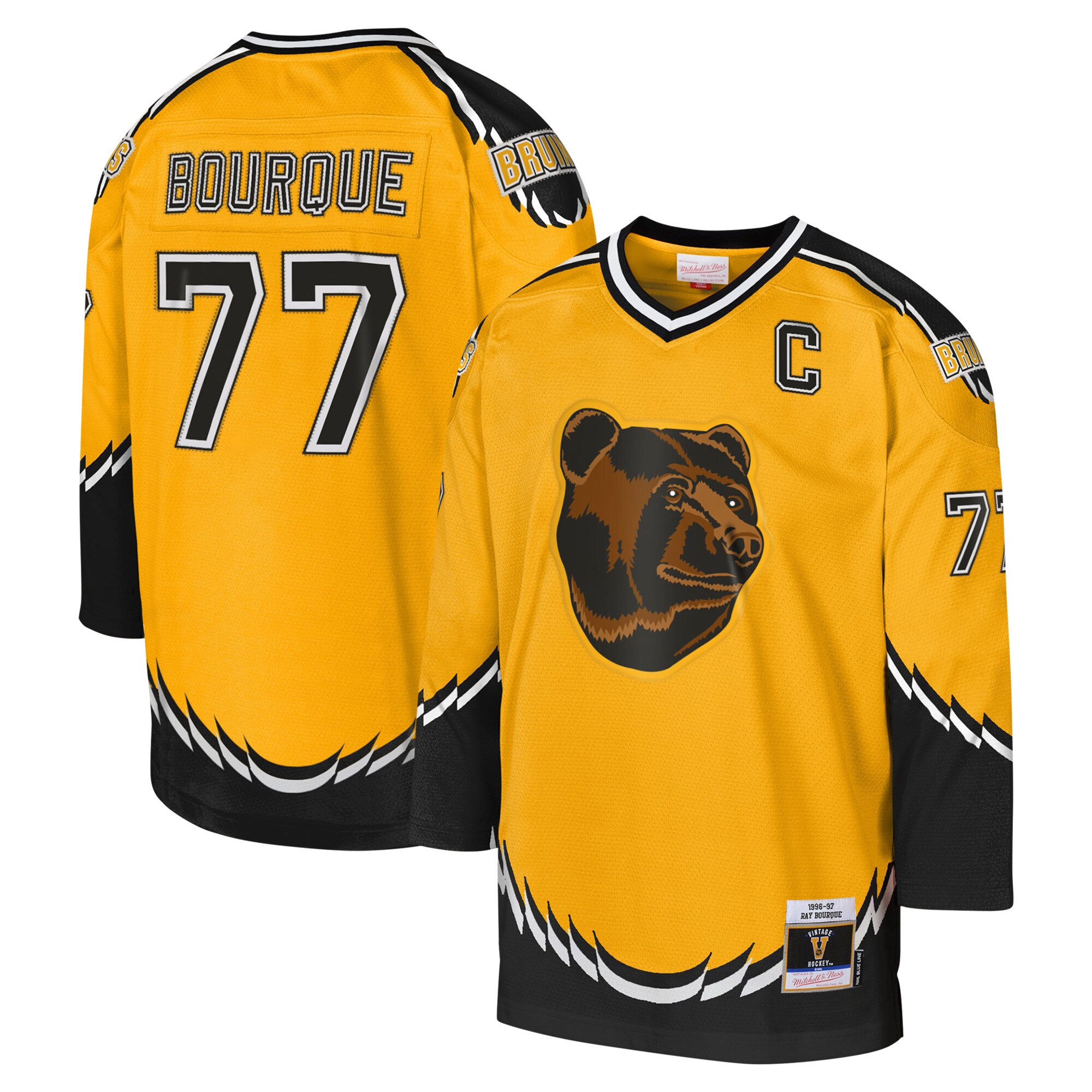 Ray Bourque Boston Bruins Mitchell & Ness Youth 1996-97 Blue Line Captain Patch Player Jersey - Gold