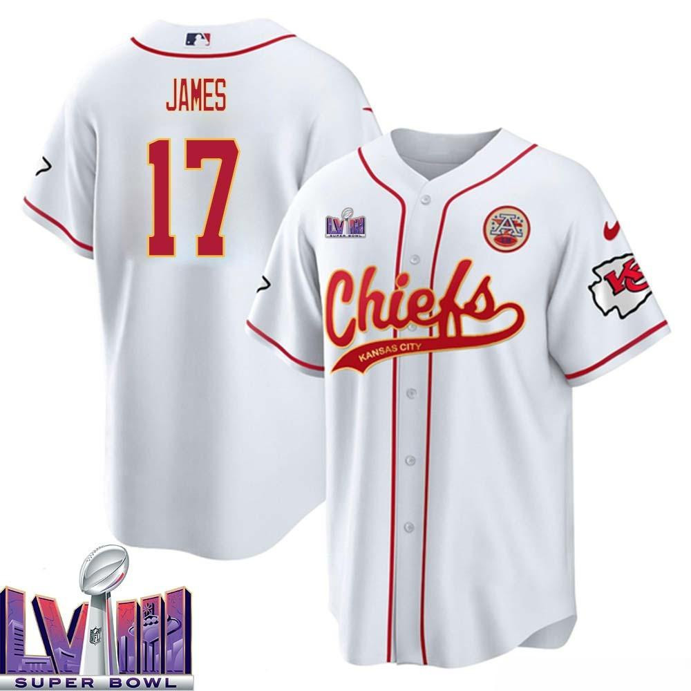 Richie James 17 Kansas City Chiefs Super Bowl LVIII Baseball Men Jersey - White