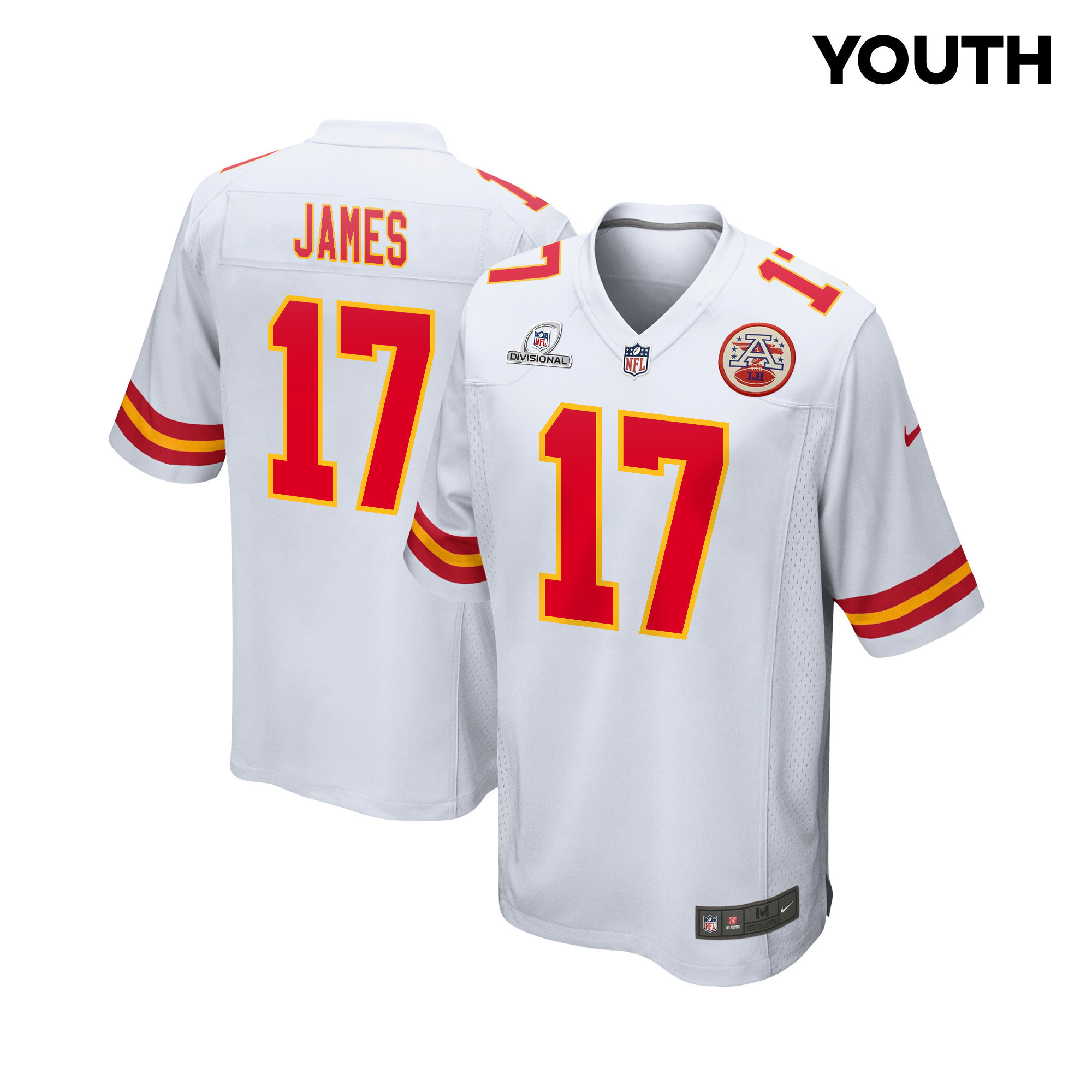 Richie James 17 Kansas City Chiefs Super Bowl LVIII Patch Game YOUTH Jersey - White