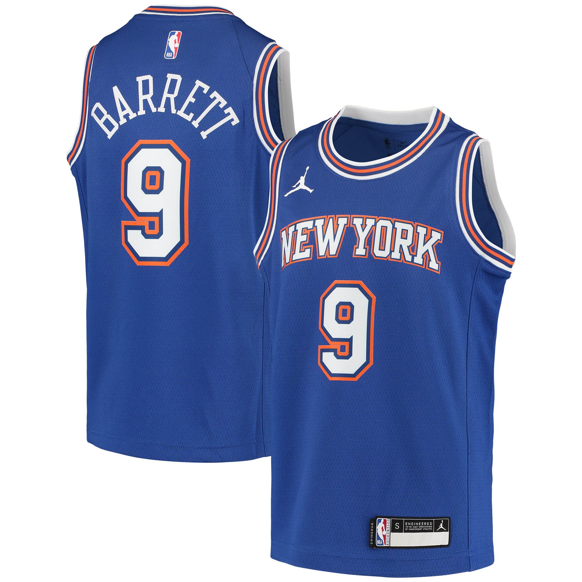 RJ Barrett New York Knicks Jordan Brand Youth 2020\/21 Swingman Player Jersey - Statement Edition - Blue