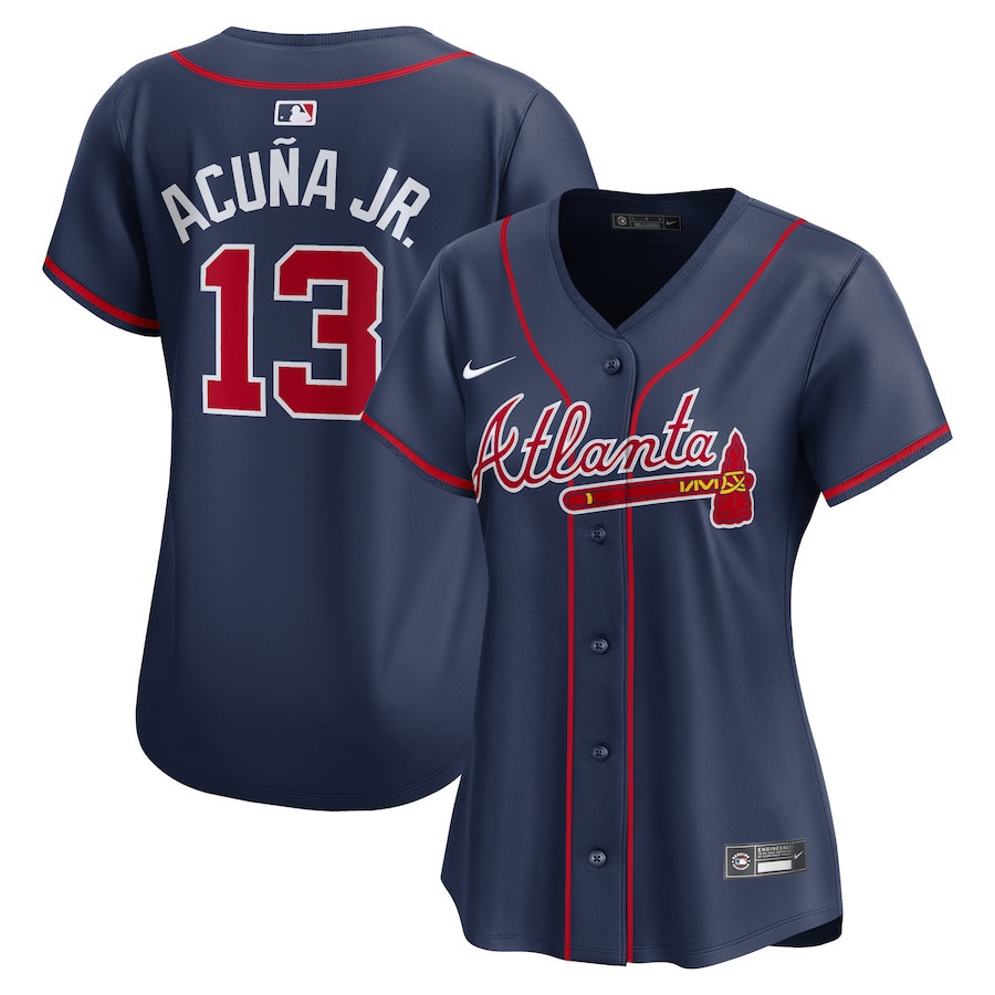 Ronald Acuña Jr. 13 Atlanta Braves Alternate Limited Women Player Jersey – Navy