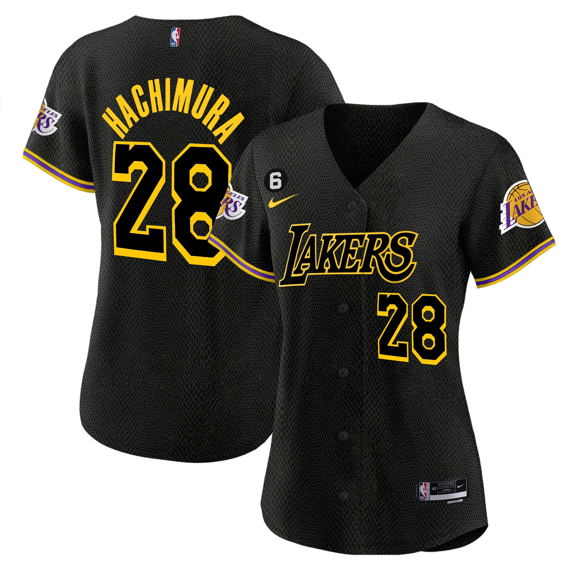 Rui Hachimura 28 Los Angeles Lakers Baseball Jersey - Black Mamba