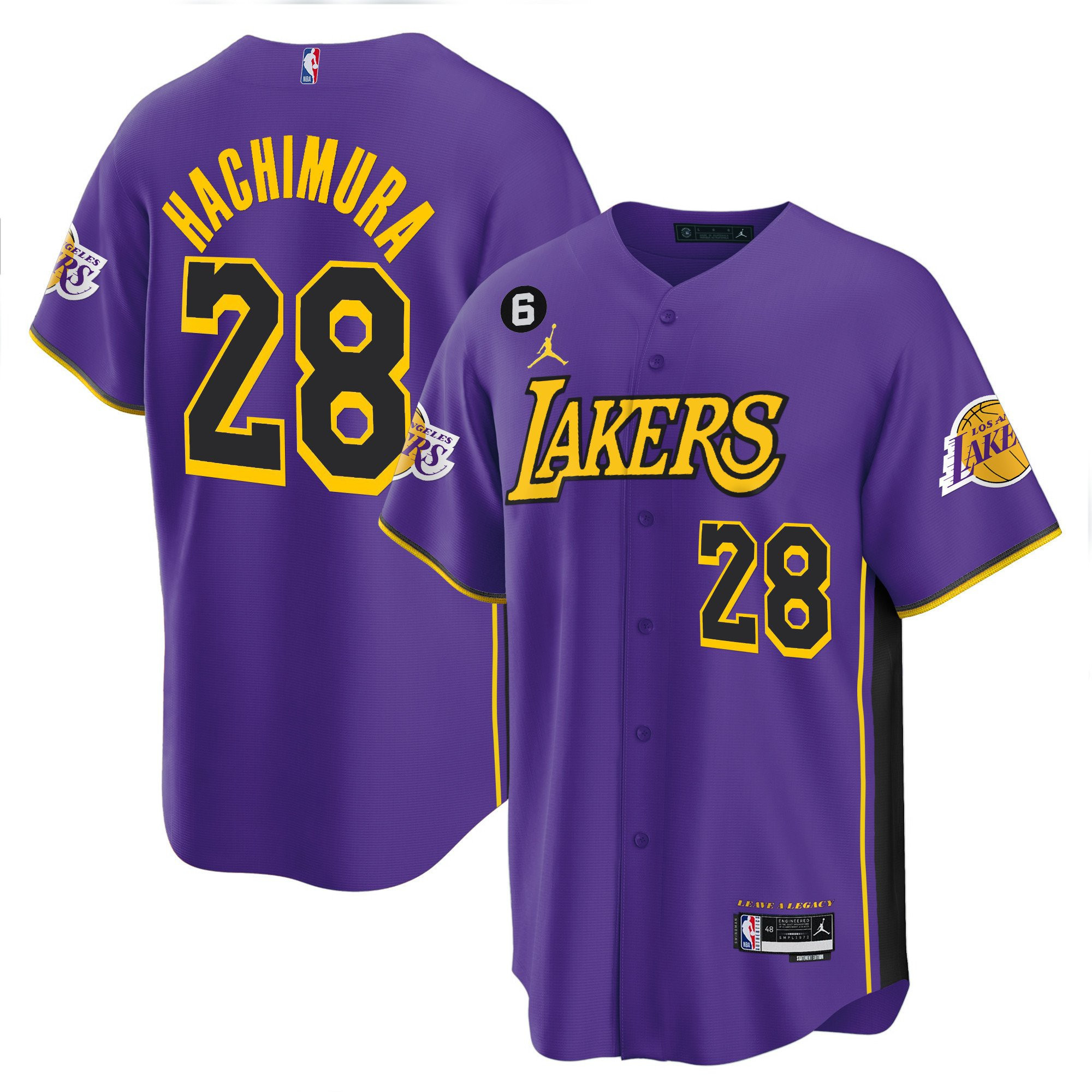 Rui Hachimura 28 Los Angeles Lakers Baseball Men Jersey - Purple