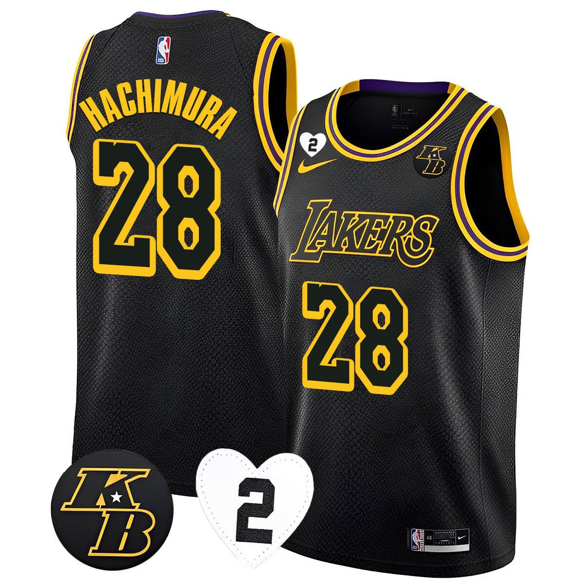 Rui Hachimura 28 Los Angeles Lakers Kobe & Gigi Patch 2023 Jersey - Black Mamba