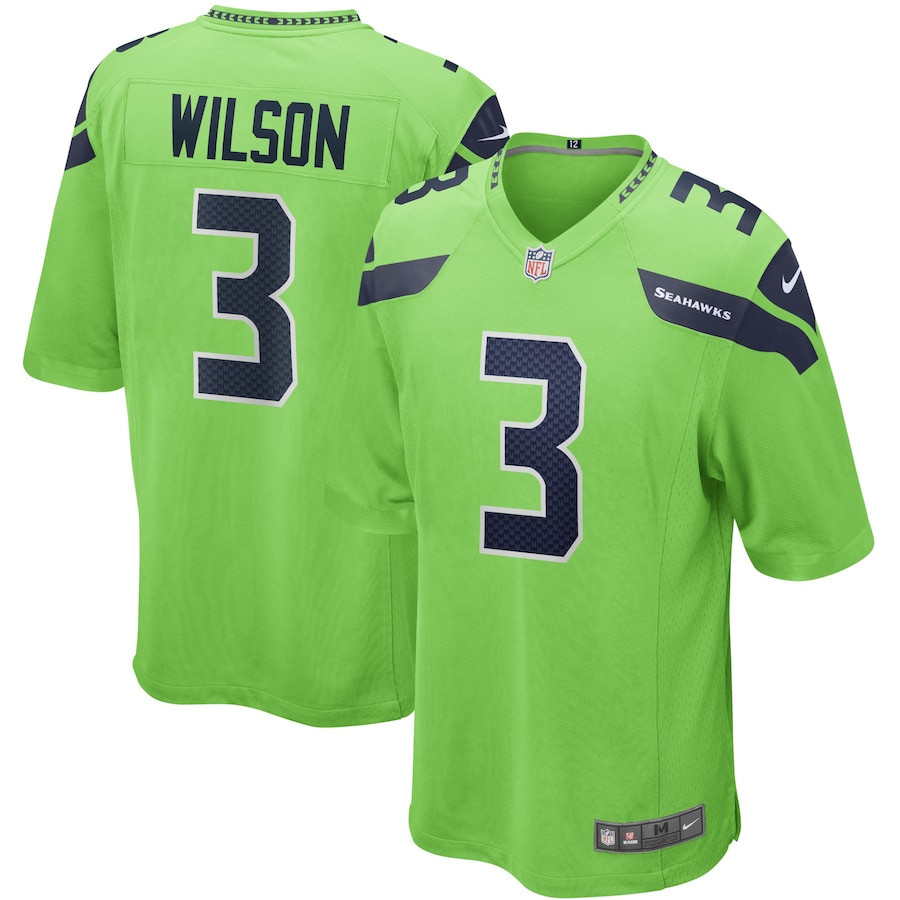 Russell Wilson 3 Seattle Seahawks Men Alternate Game Jersey - Neon Green