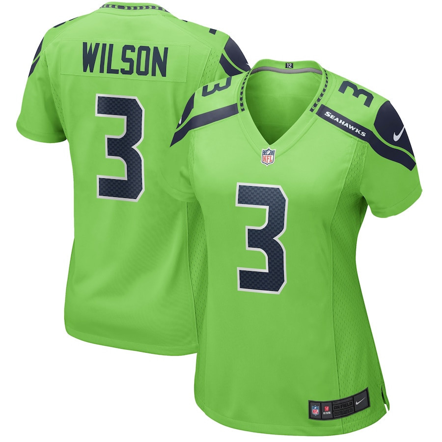 Russell Wilson 3 Seattle Seahawks Women Alternate Game Jersey - Neon Green