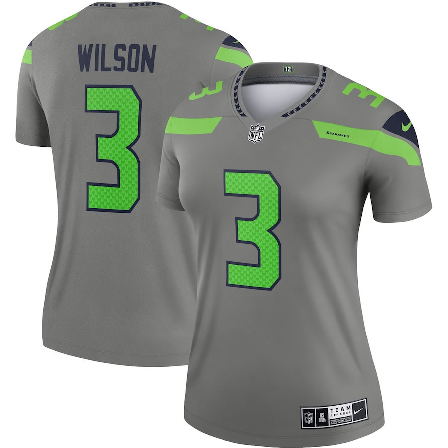 Russell Wilson 3 Seattle Seahawks Women Inverted Legend Jersey - Gray