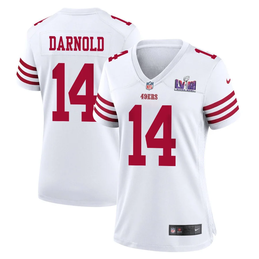 Sam Darnold 14 San Francisco 49ers Super Bowl LVIII Patch Game Women Jersey - White