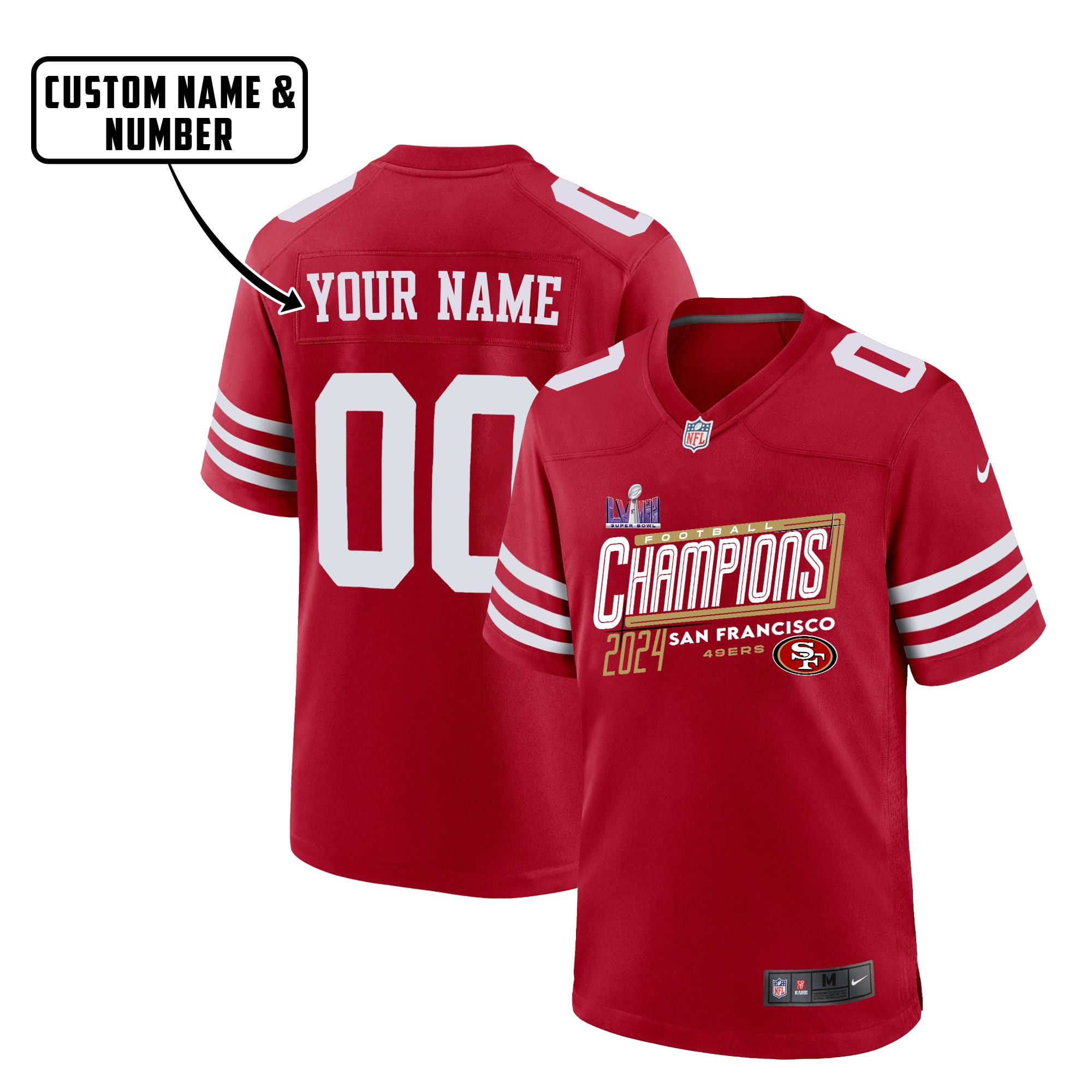 San Francisco 49ers Football Super Bowl LVIII Champions Game Jersey - Men, Red V24
