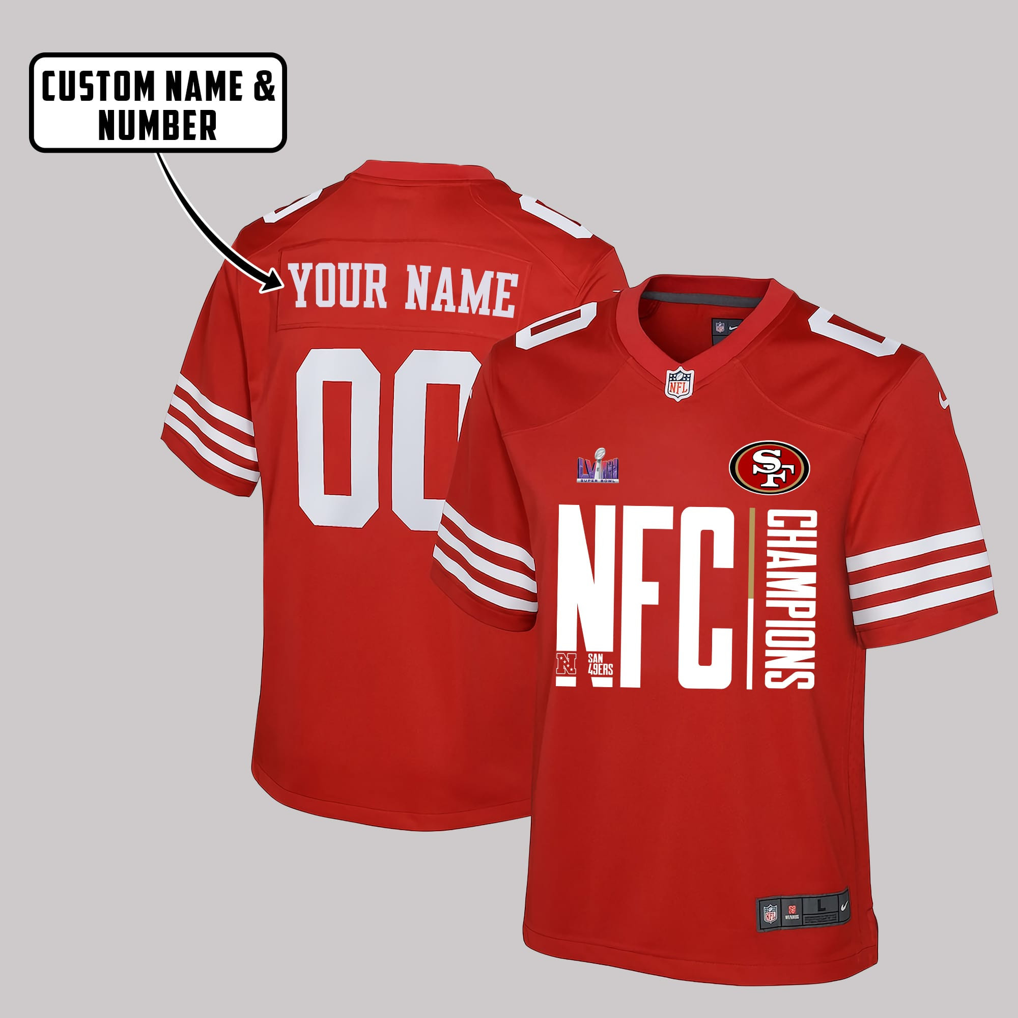 San Francisco 49ers NFC Super Bowl LVIII Champions Game YOUTH Jersey - Red