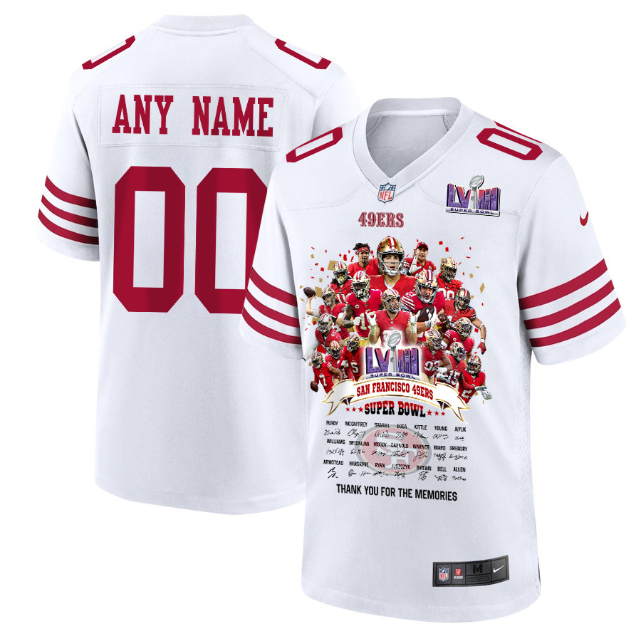 San Francisco 49ers Super Bowl LVIII Thanks For Memories Game Custom Men Jersey - White