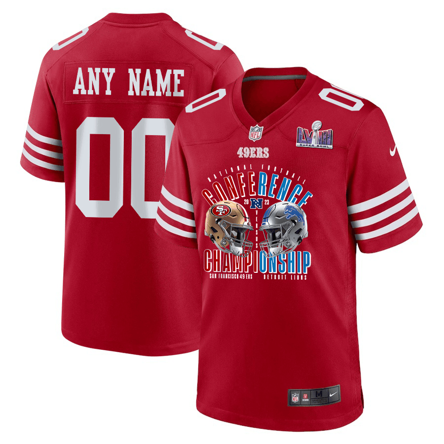 San Francisco 49ers vs. Detroit Lions 2023 NFC Championship Matchup Game Custom Men Jersey - Scarlet