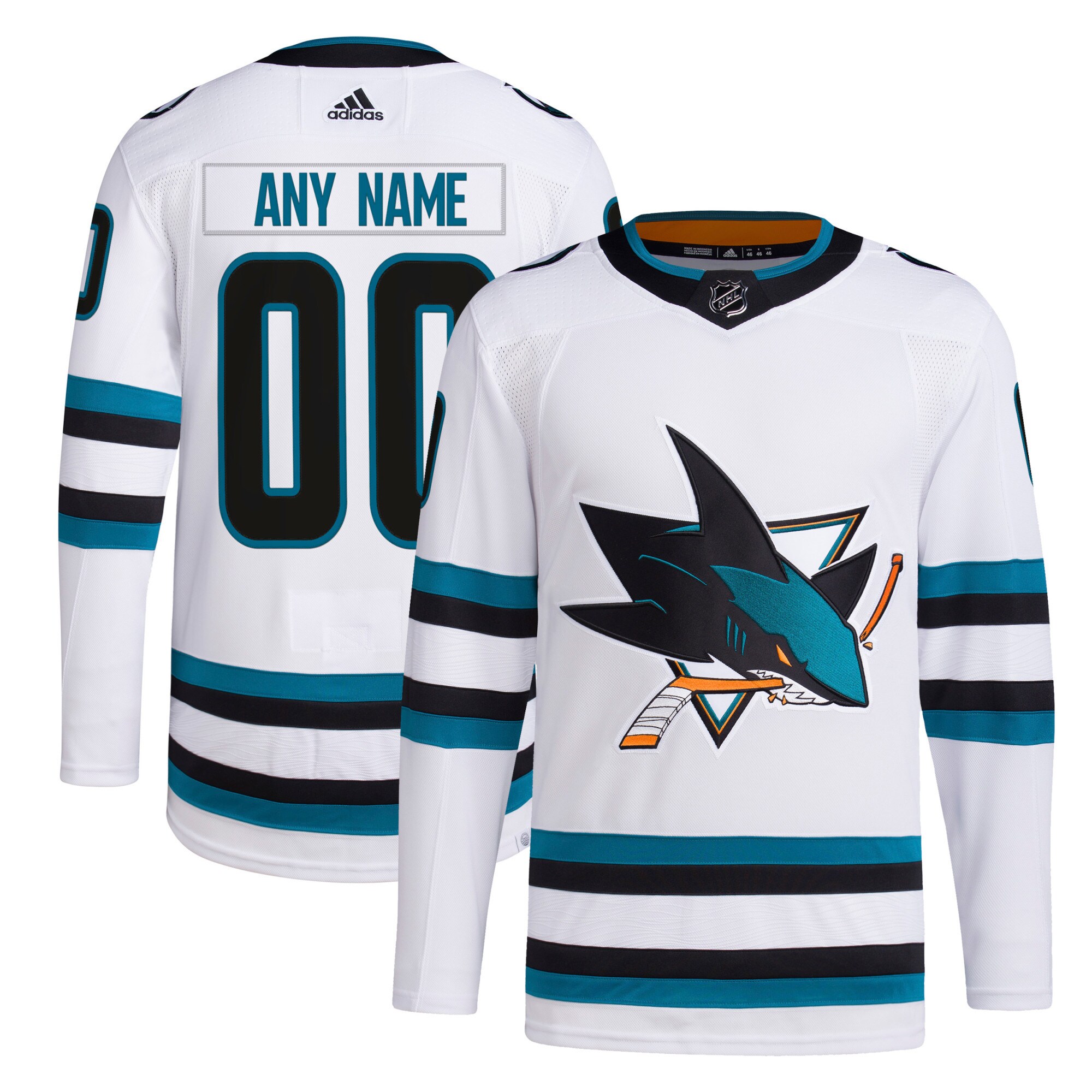 San Jose Sharks adidas Away Primegreen Authentic Custom Jersey - White