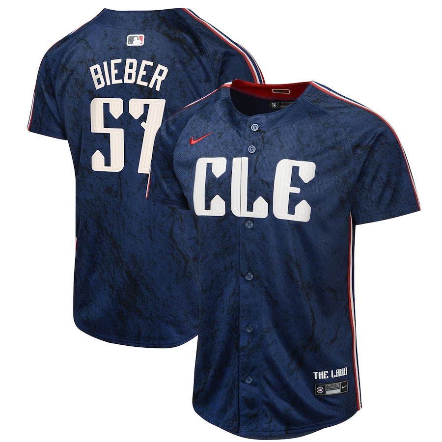 Shane Bieber 57 Cleveland Guardians 2024 City Connect Limited YOUTH Jersey - Navy