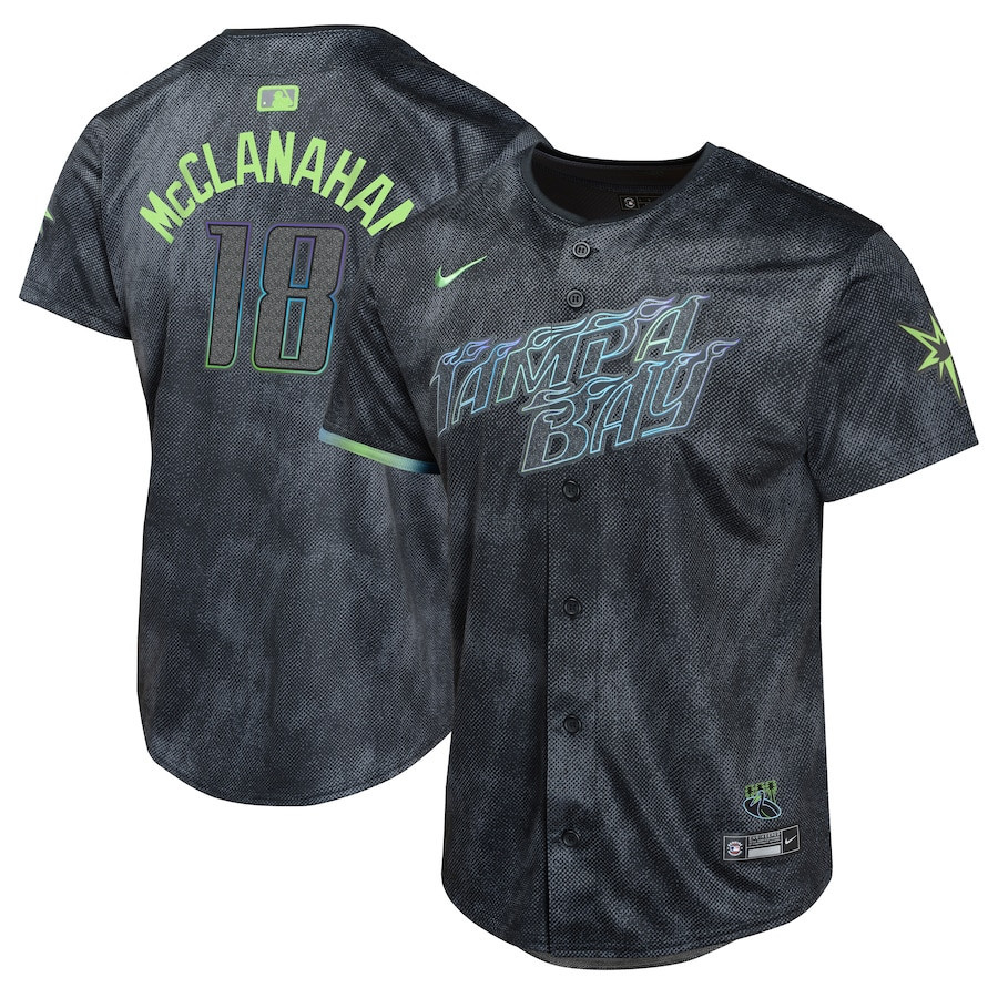 Shane McClanahan 18 Tampa Bay Rays 2024 City Connect Limited YOUTH Jersey - Charcoal