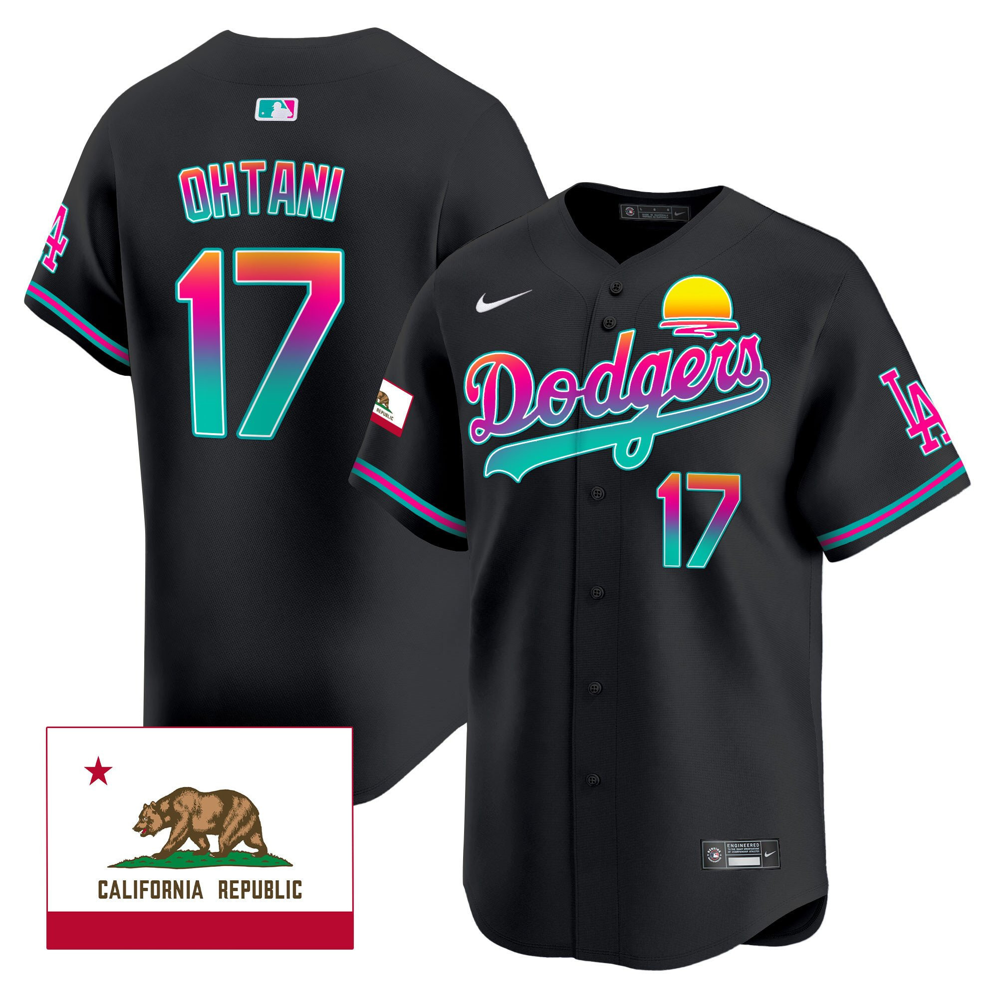 Shohei Ohtani 17 Los Angeles Dodgers 2024 Los Angeles City Style California Republic Patch Men Jersey - Black