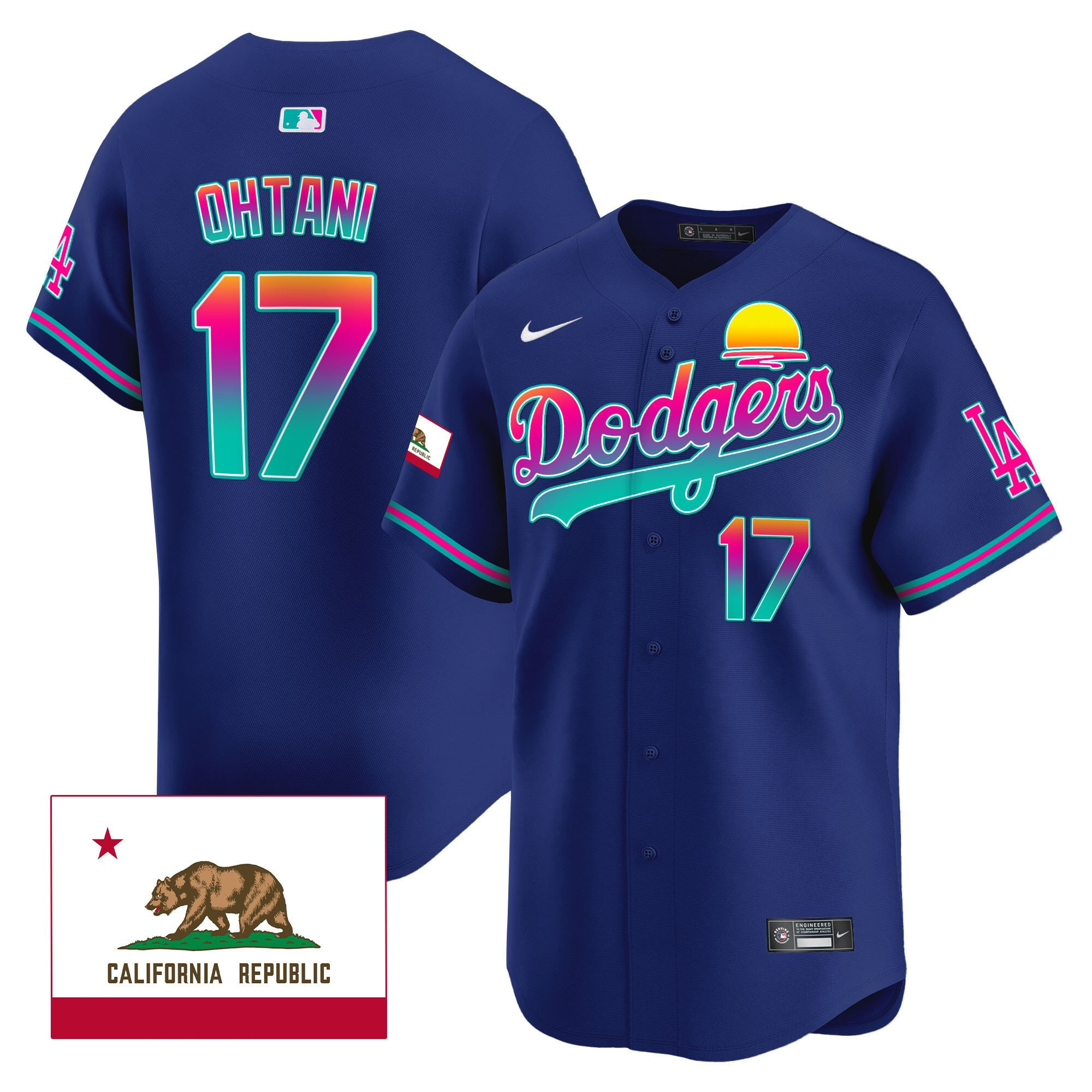 Shohei Ohtani 17 Los Angeles Dodgers 2024 Los Angeles City Style California Republic Patch Men Jersey - Royal