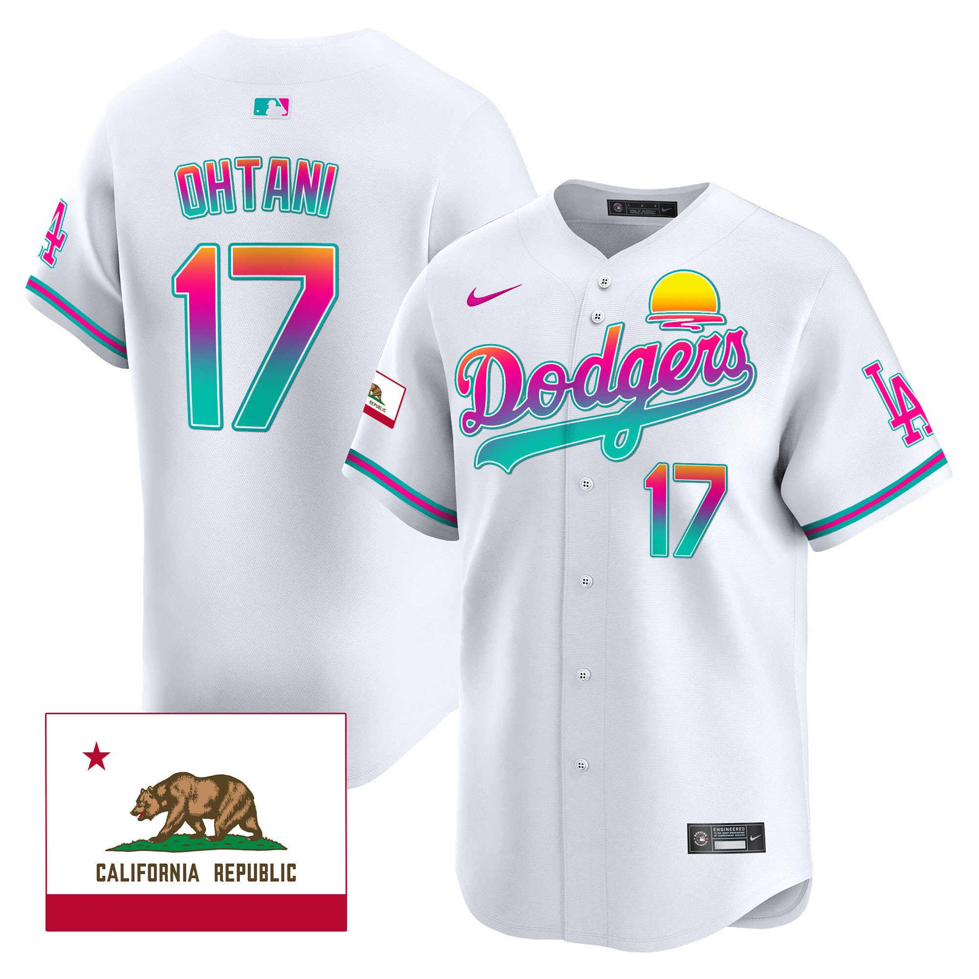 Shohei Ohtani 17 Los Angeles Dodgers 2024 Los Angeles City Style California Republic Patch Men Jersey - White